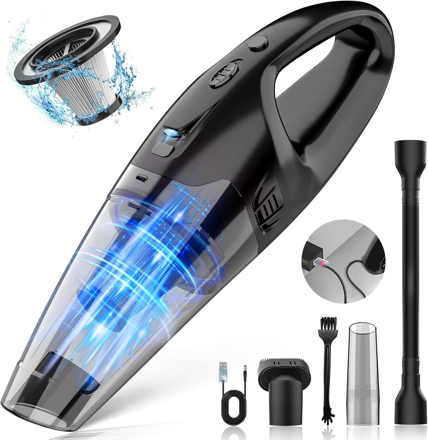 Cordless Handheld Vacuum with LED Light, USB Charging, 1.65Lbs Lightweight for Car/Home/Pet