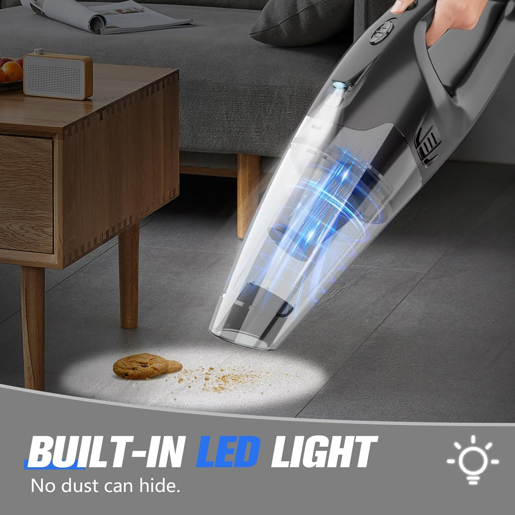 Cordless Handheld Vacuum with LED Light, USB Charging, 1.65Lbs Lightweight for Car/Home/Pet