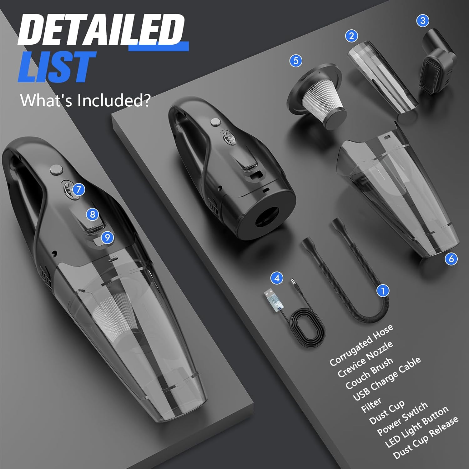 Cordless Handheld Vacuum with LED Light, USB Charging, 1.65Lbs Lightweight for Car/Home/Pet