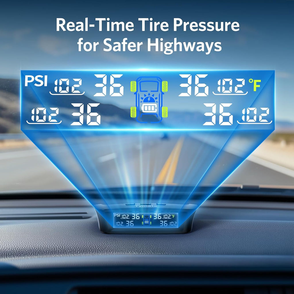RV Tire Pressure Monitoring System with Solar Charge, 4 Sensors & 6 Alarm Modes, Color LCD Display