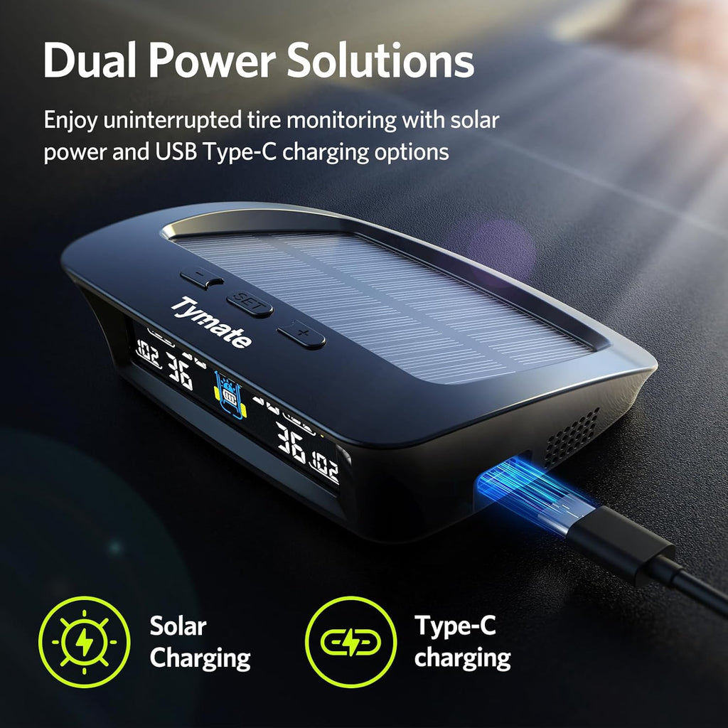 RV Tire Pressure Monitoring System with Solar Charge, 4 Sensors & 6 Alarm Modes, Color LCD Display
