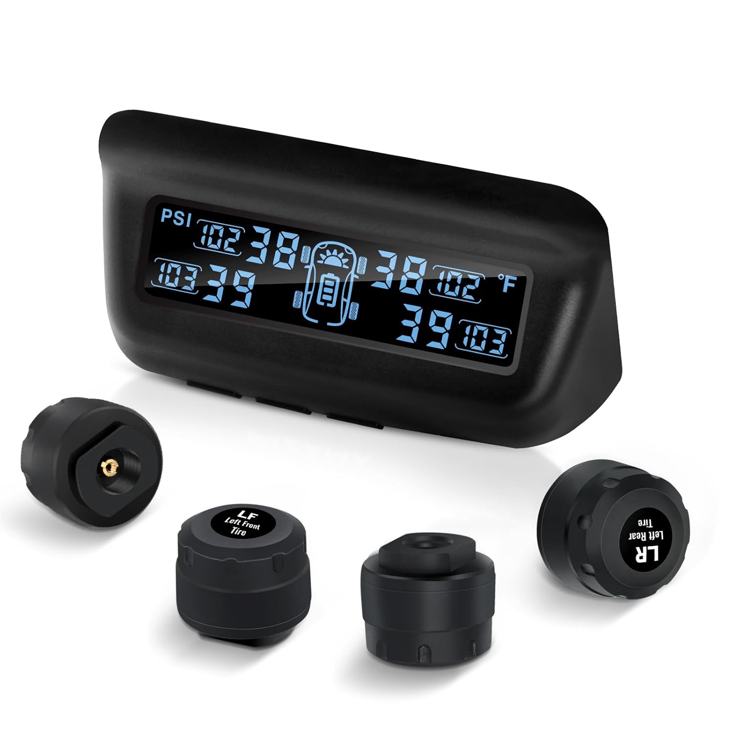 Solar-Powered RV/Trailer TPMS with Auto Calibration, 4 Sensors (0-87PSI)