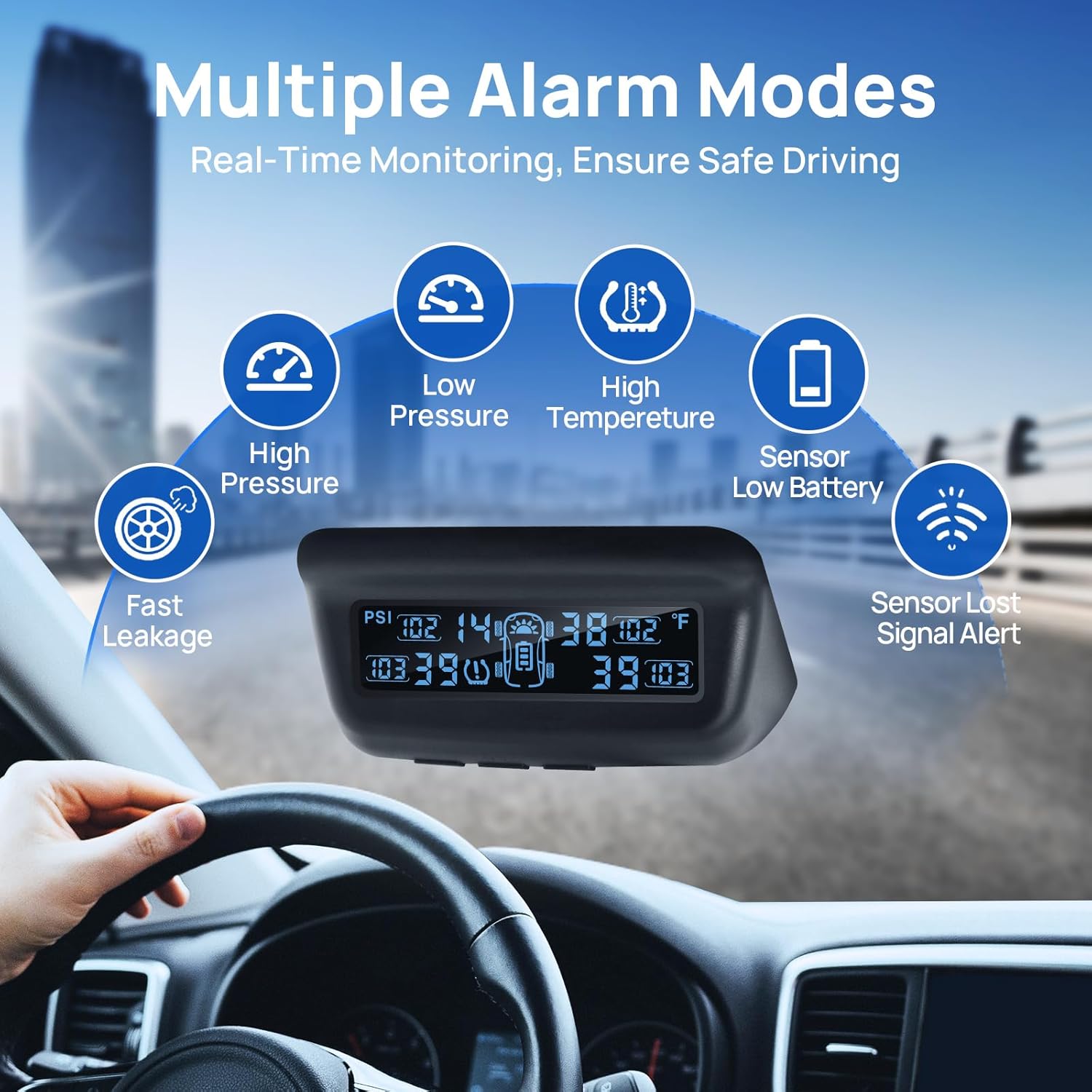 Solar-Powered RV/Trailer TPMS with Auto Calibration, 4 Sensors (0-87PSI)