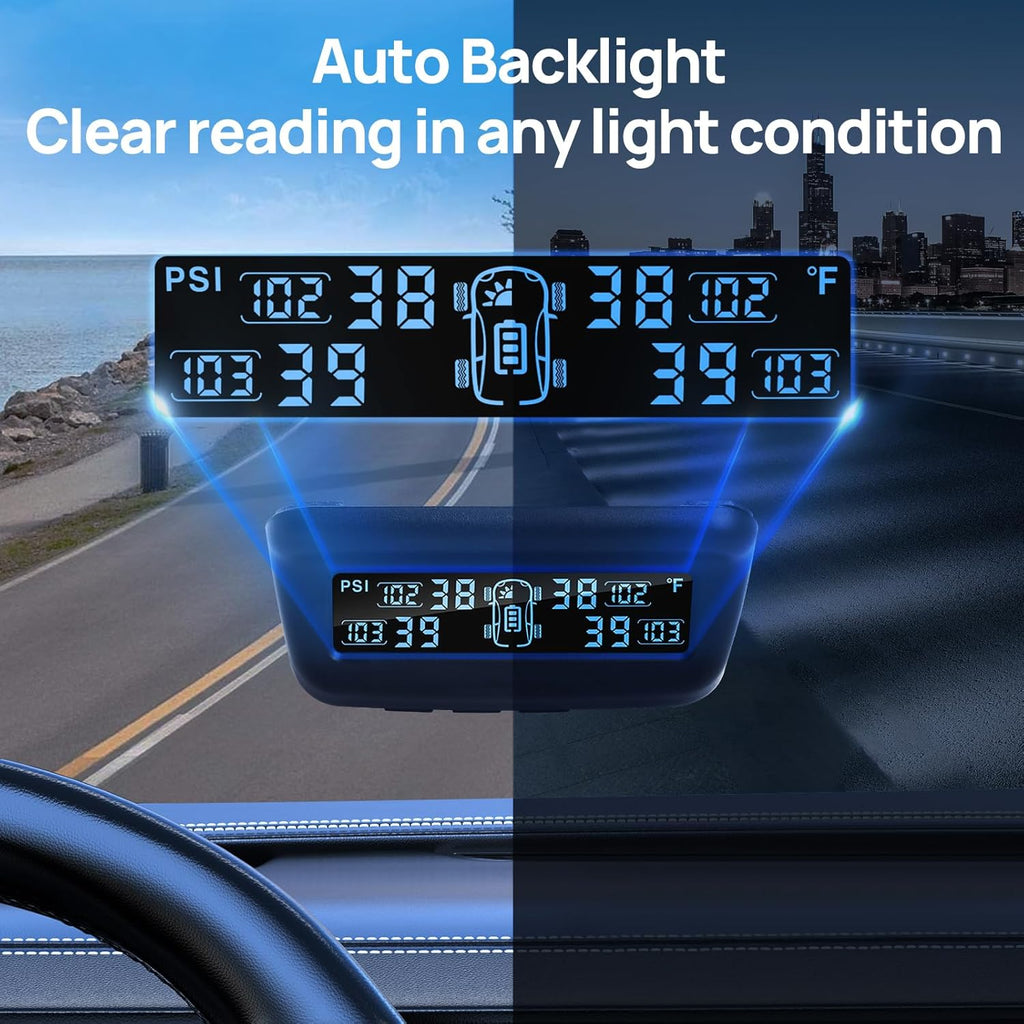 Solar-Powered RV/Trailer TPMS with Auto Calibration, 4 Sensors (0-87PSI)