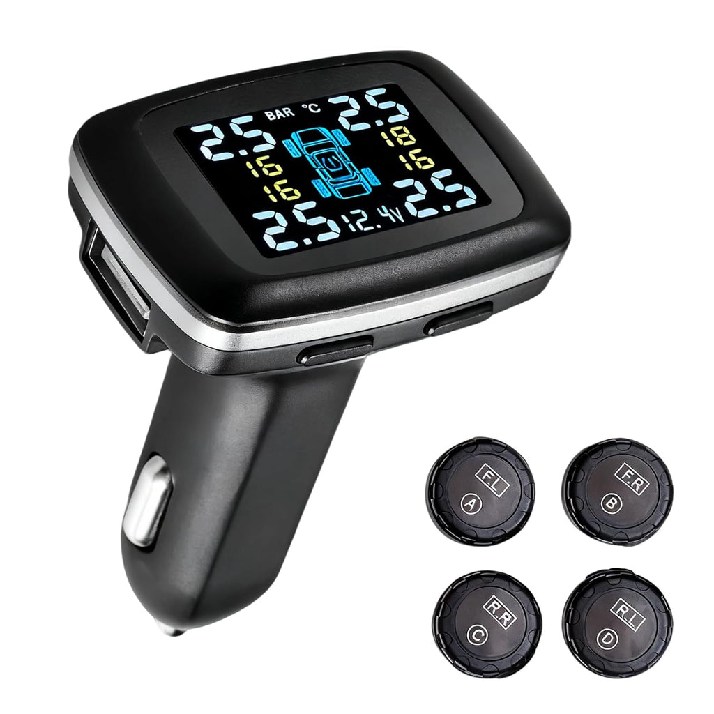 Wireless TPMS with 4 External Sensors, Color LCD Display & Multi-Alarm Protection (0-87 PSI)