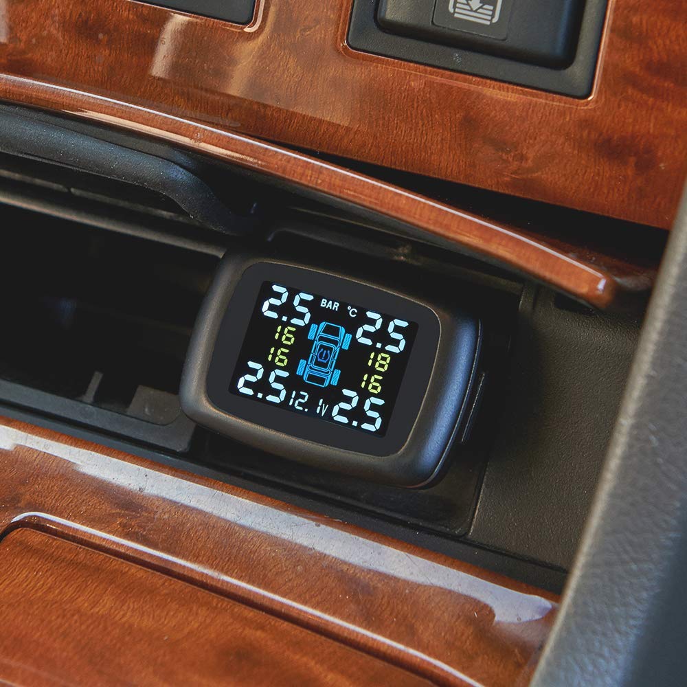 Wireless TPMS with 4 External Sensors, Color LCD Display & Multi-Alarm Protection (0-87 PSI)