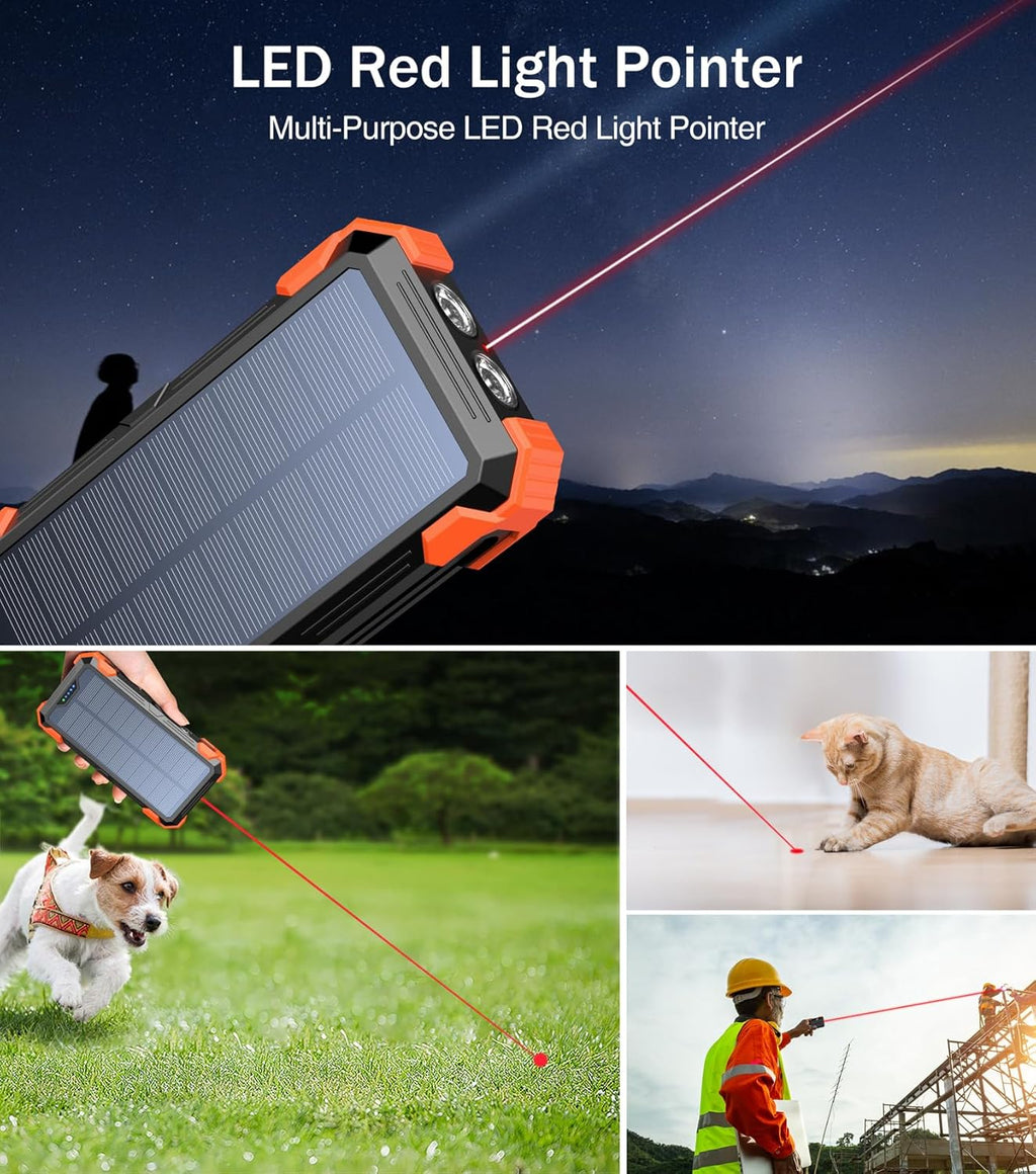 42800mAh Solar Power Bank with Built-in Cables, Thermometer & Flashlights