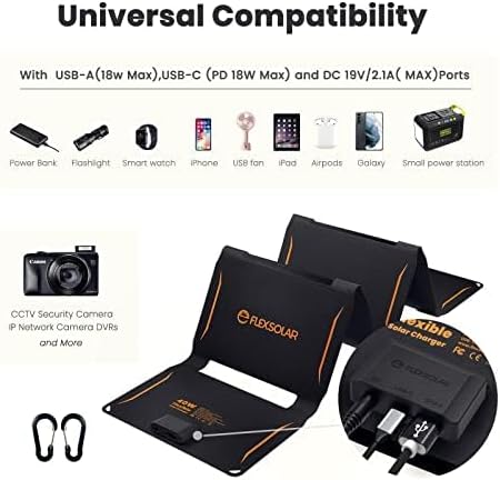 40W Foldable Solar Panel Charger with USB-C & USB-A Outputs - Waterproof for Outdoor Use