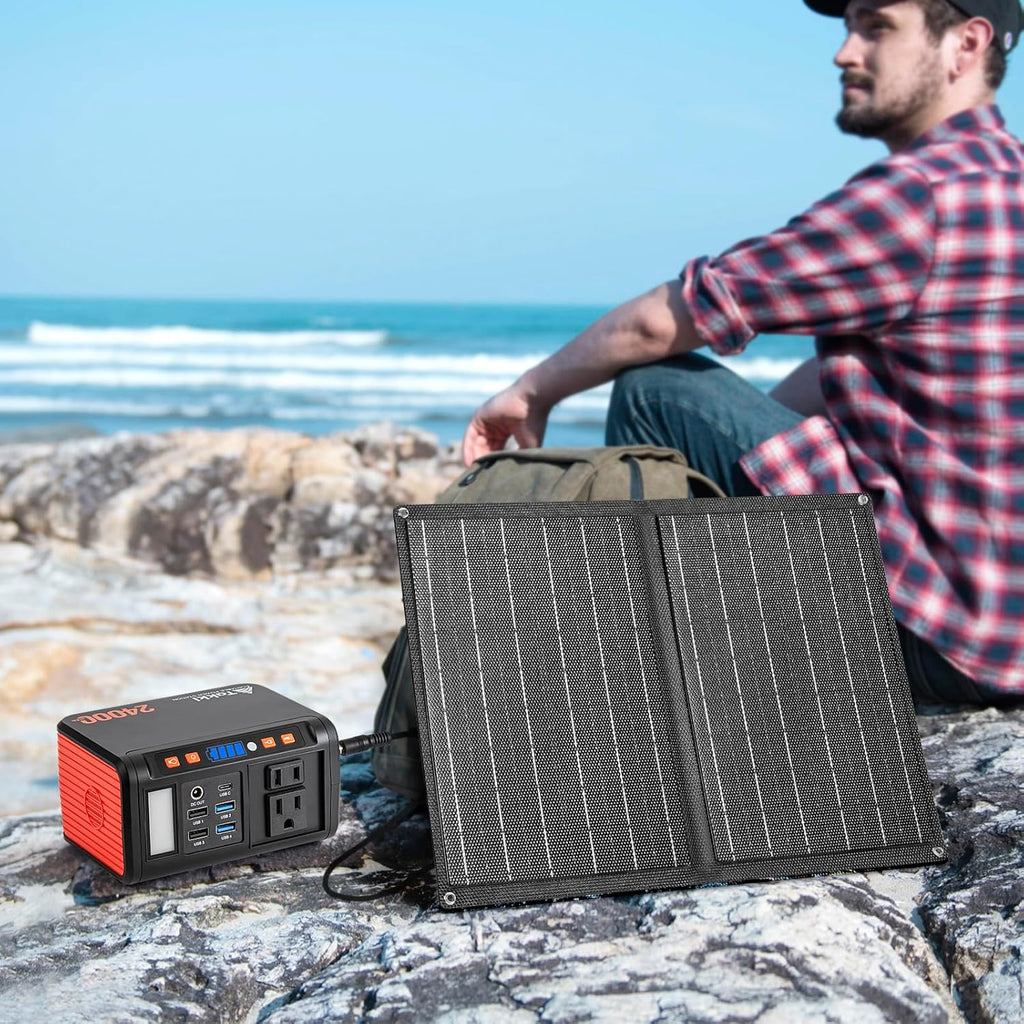120W Peak Solar Generator with 21W Panel, 88Wh Portable Power Station for Outdoor Emergency