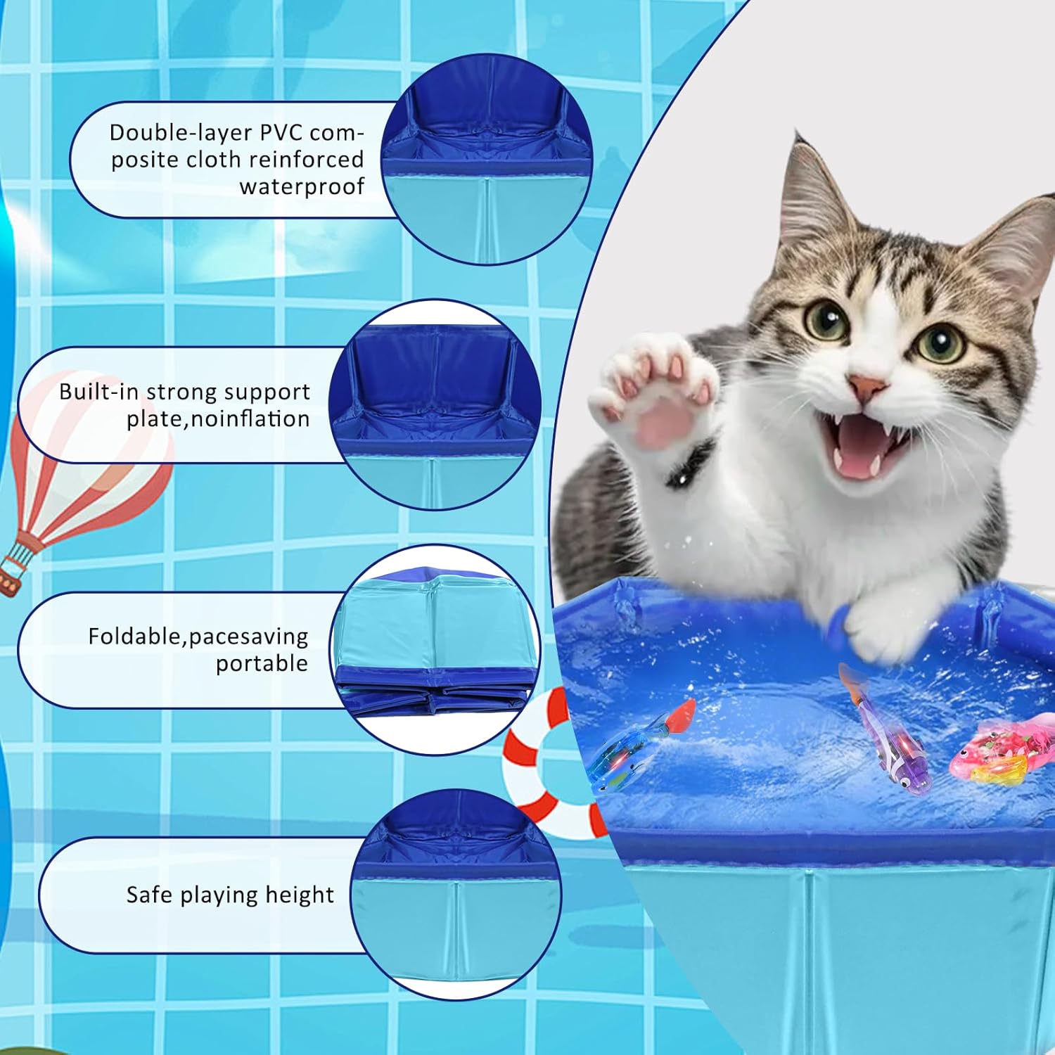 LED Robotic Fish Cat Pool Toy with 3 Self-Swimming Fish, Leak-Proof Water Play Mat for Indoor Cats