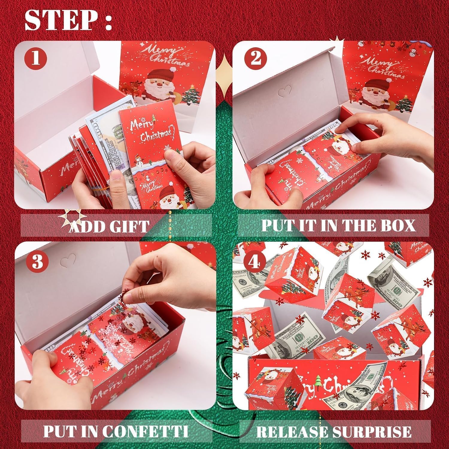 16-Piece Surprise Explosion Gift Box Set for Money and Gifts - Pop-Up Folding Design in Red