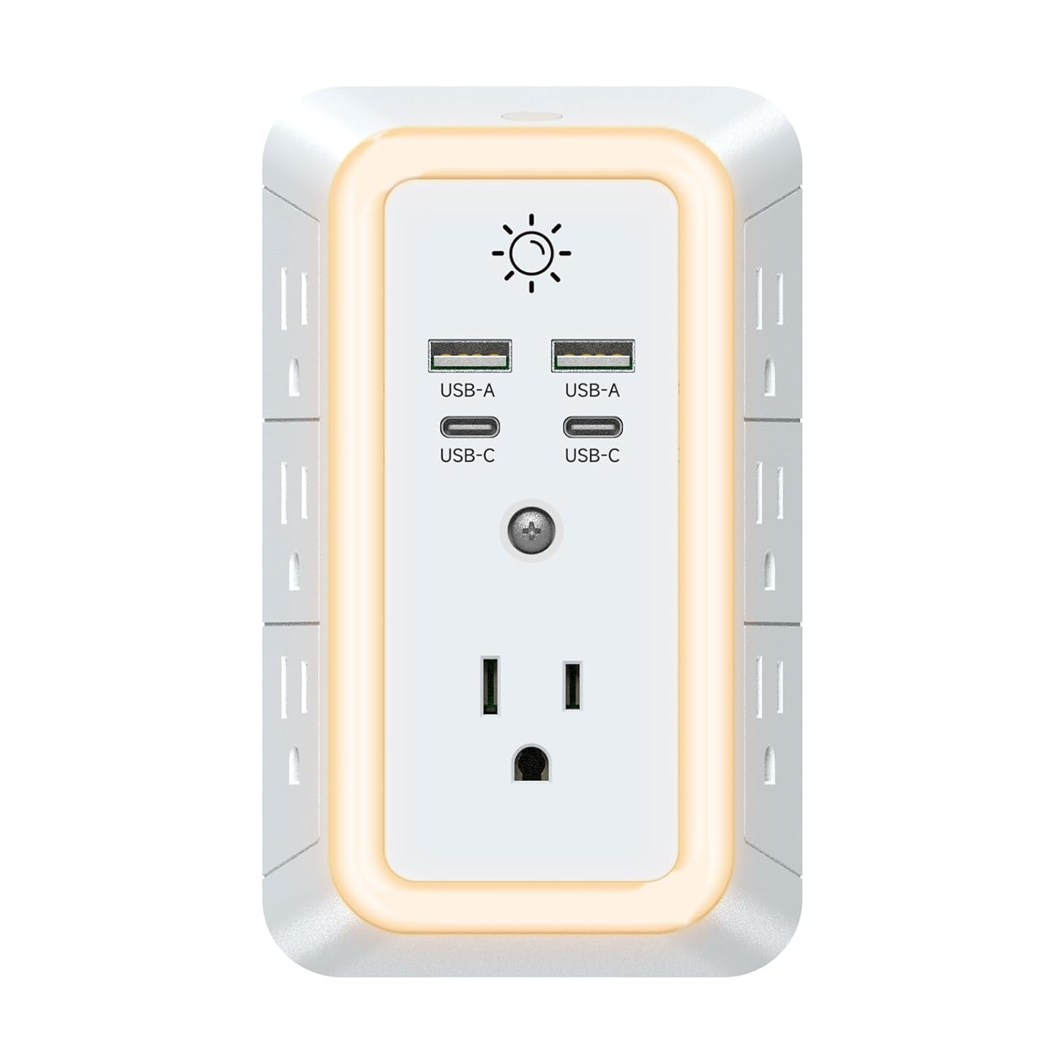 7-Outlet Wall Charger with 4 USB Ports (2 USB-C), Surge Protector & Night Light