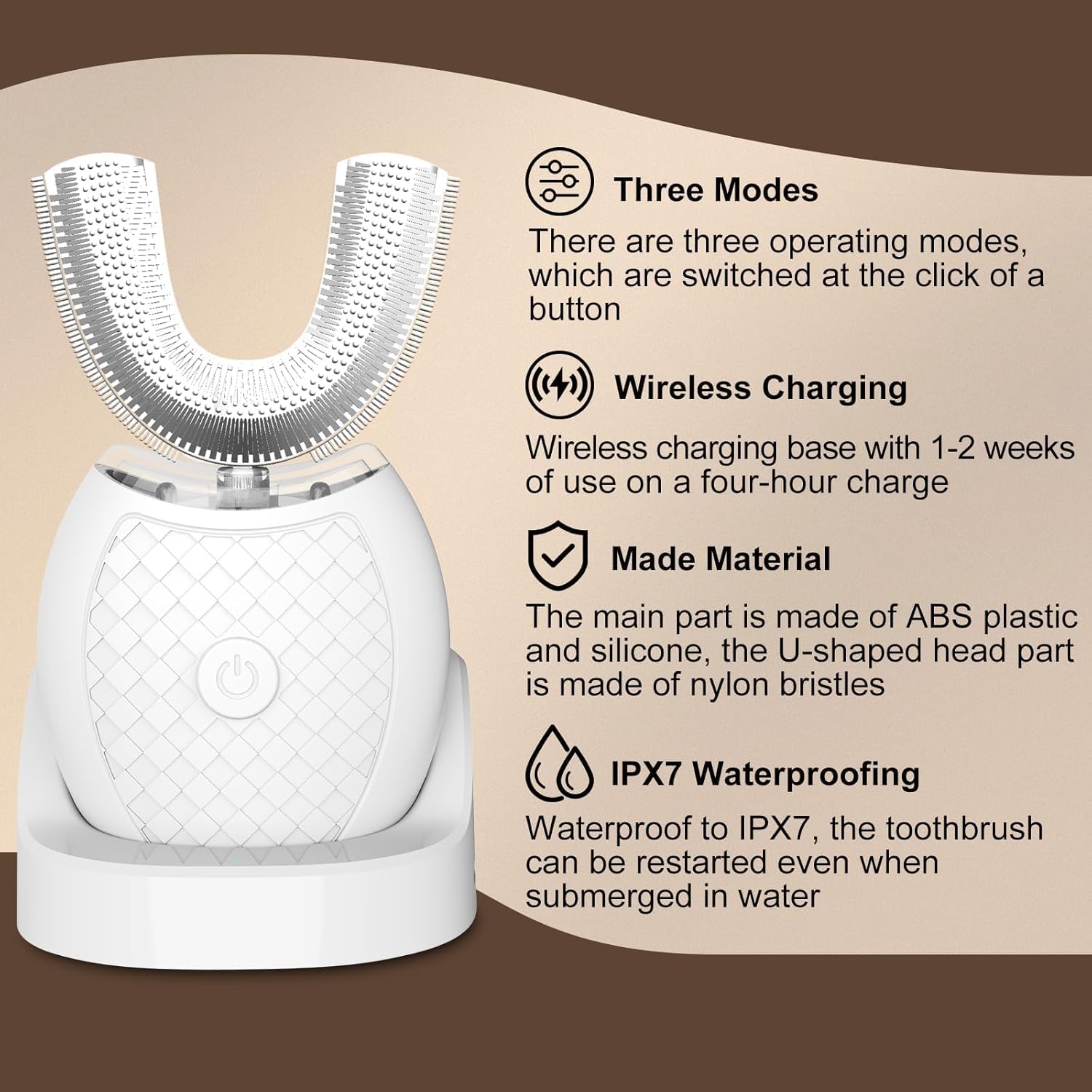 U-Shaped Electric Toothbrush for Adults with 360° Cleaning, 3 Modes & Wireless Charging