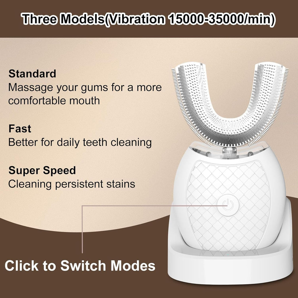 U-Shaped Electric Toothbrush for Adults with 360° Cleaning, 3 Modes & Wireless Charging