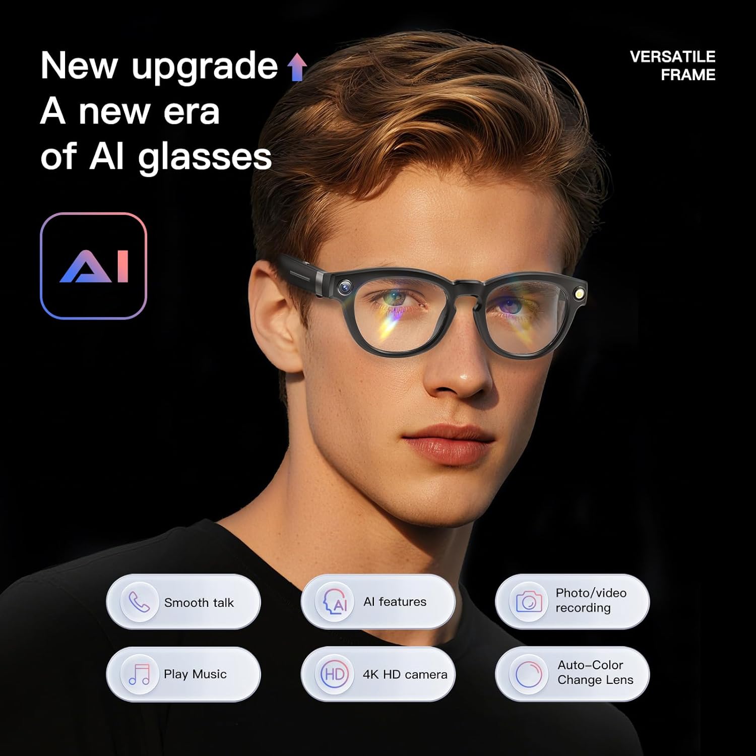 AI Smart Glasses with 8MP Camera, Real-Time Translation & Photochromic Lenses