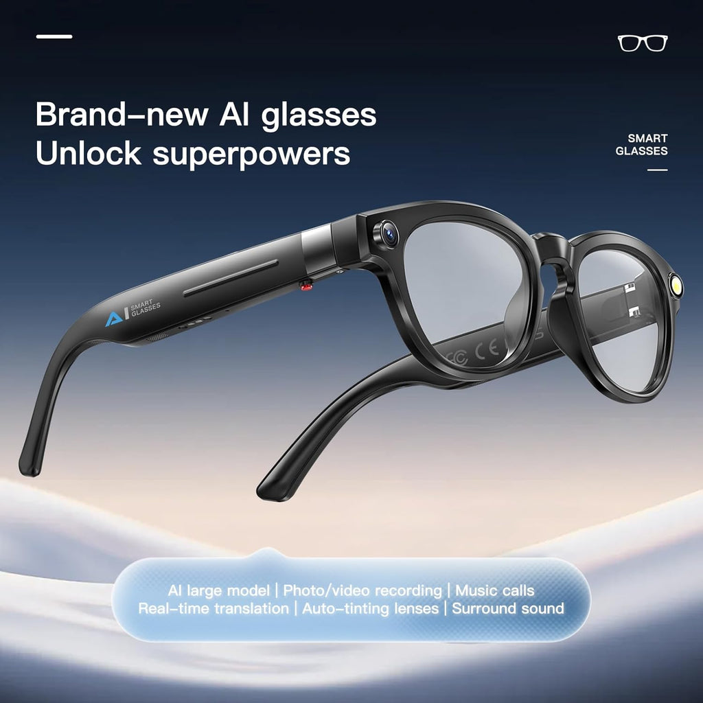 AI Smart Glasses with 8MP Camera, Real-Time Translation & Photochromic Lenses