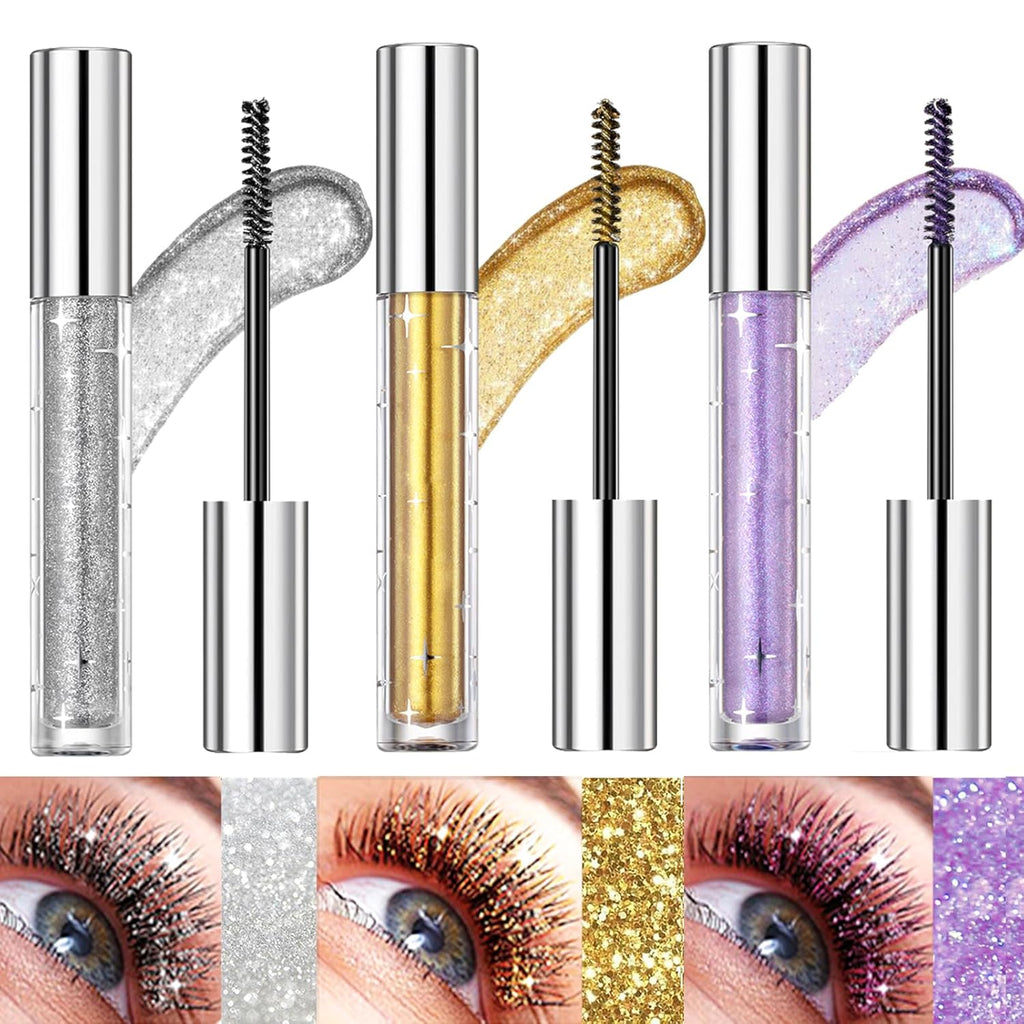 Glitter Mascara Set, Waterproof Shimmering Colorful Mascara for Long Lasting Lengthening Volumizing Lashes