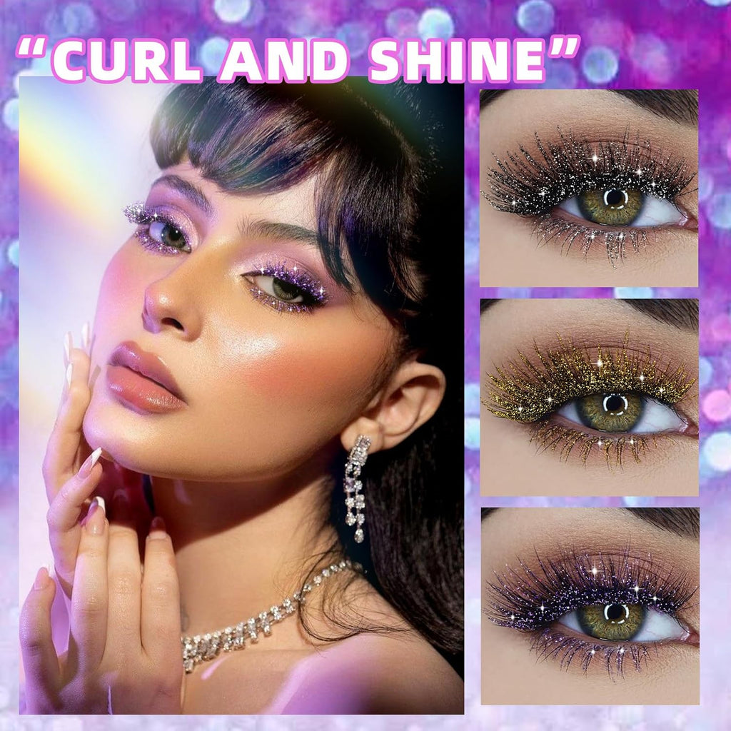 Glitter Mascara Set, Waterproof Shimmering Colorful Mascara for Long Lasting Lengthening Volumizing Lashes