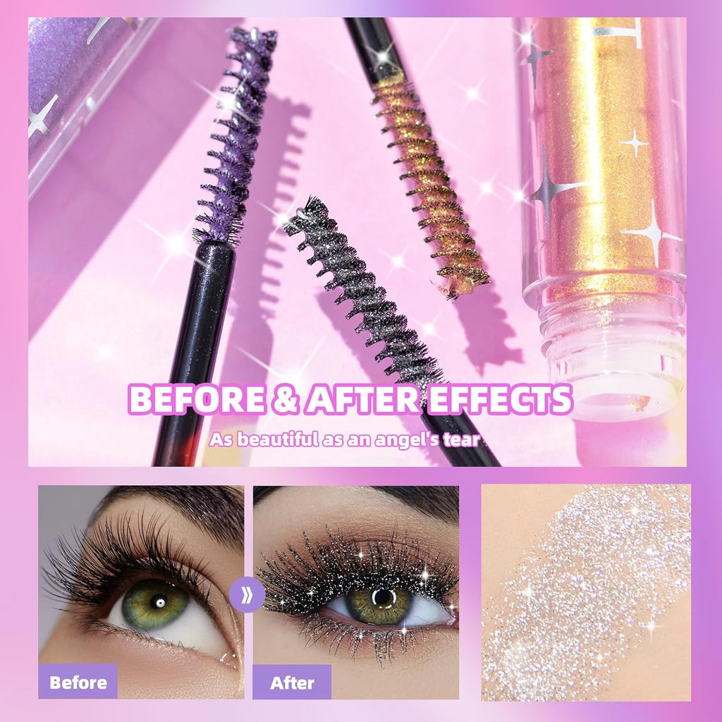 Glitter Mascara Set, Waterproof Shimmering Colorful Mascara for Long Lasting Lengthening Volumizing Lashes