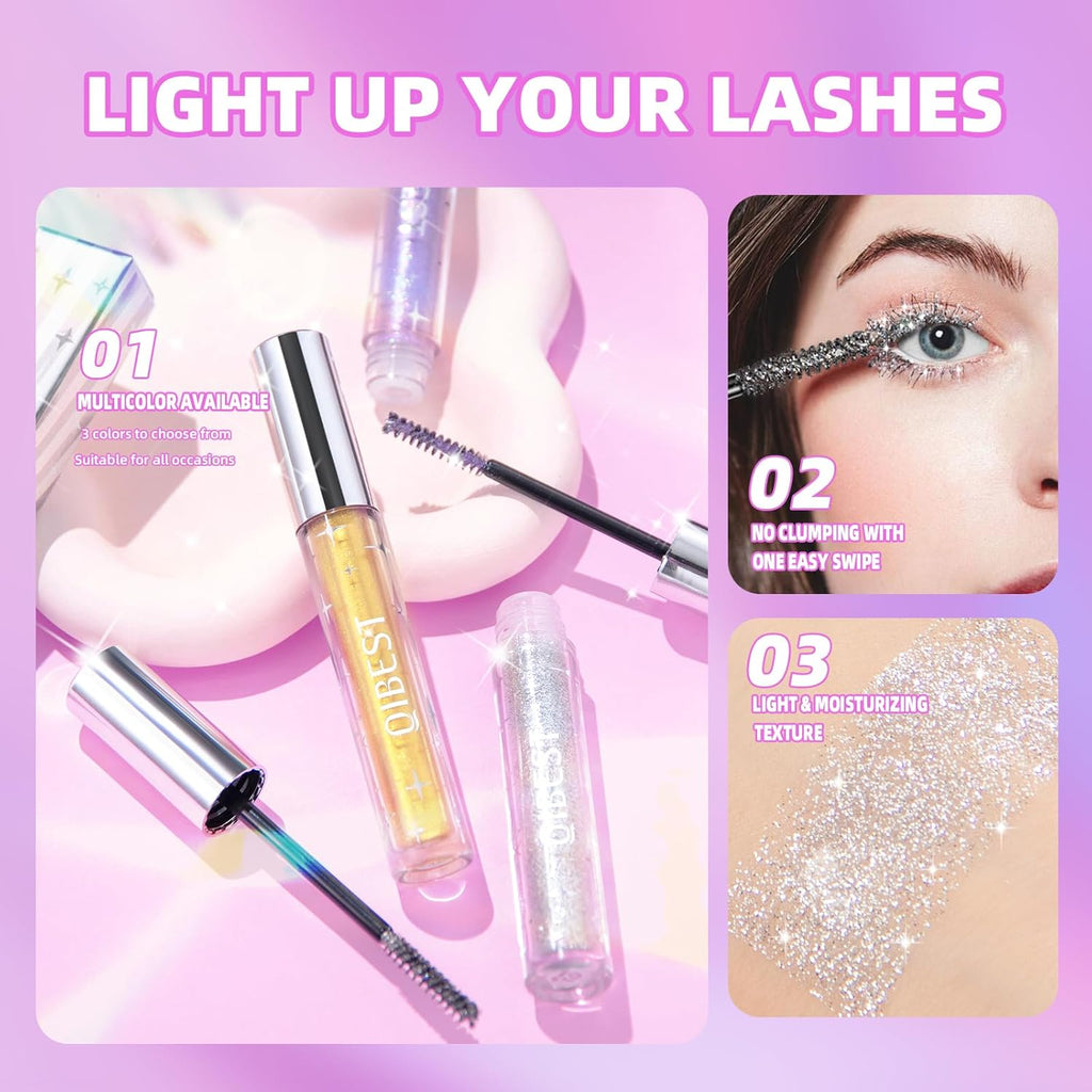 Glitter Mascara Set, Waterproof Shimmering Colorful Mascara for Long Lasting Lengthening Volumizing Lashes