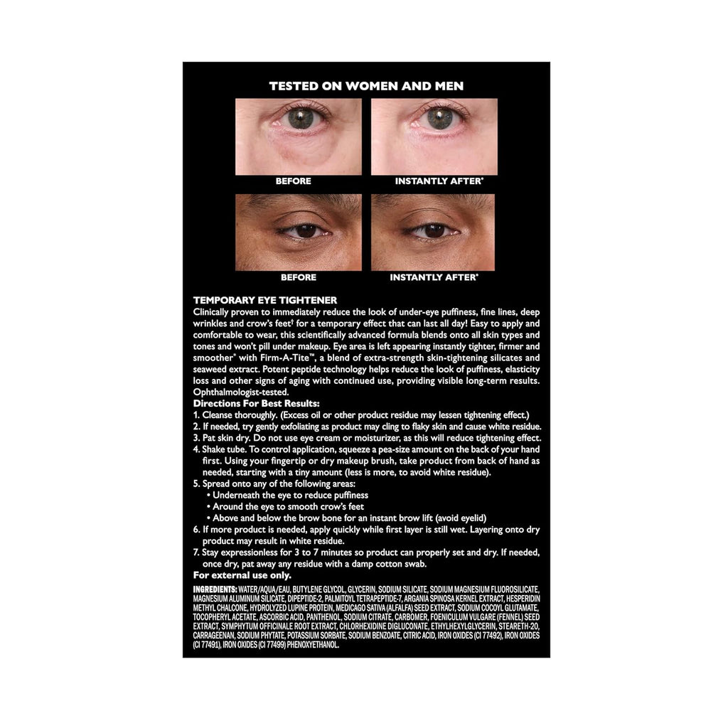 Instant Eye Tightener with Easy-Wear Formula for Temporary Firming