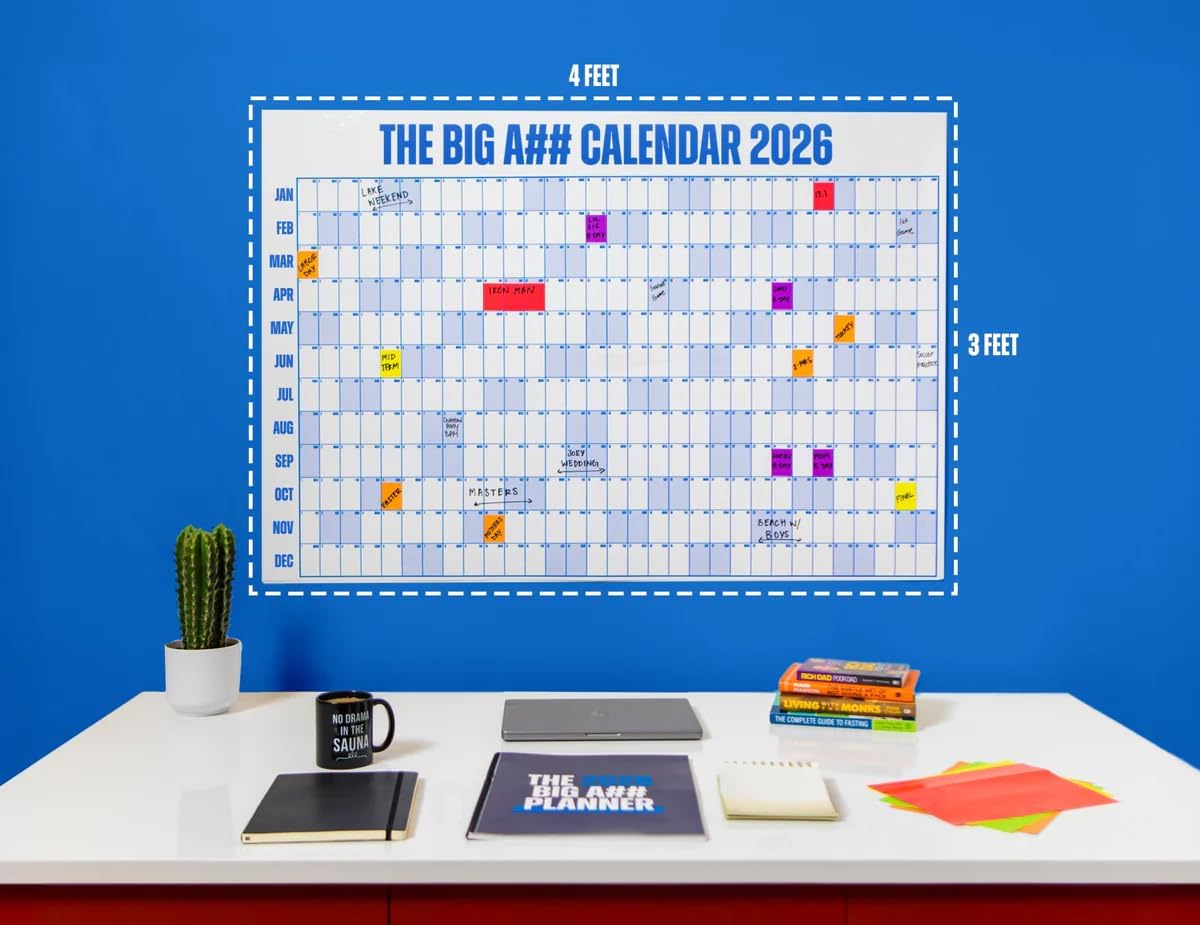 2026 Full-Year Wall Calendar - 4'x3' Dry-Erase with Marker & 100 Color Labels - Year at a Glance