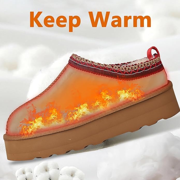Women's Platform Ankle Boots Fur-Lined Slippers Anti-Slip Winter Snow Boots for Outdoor