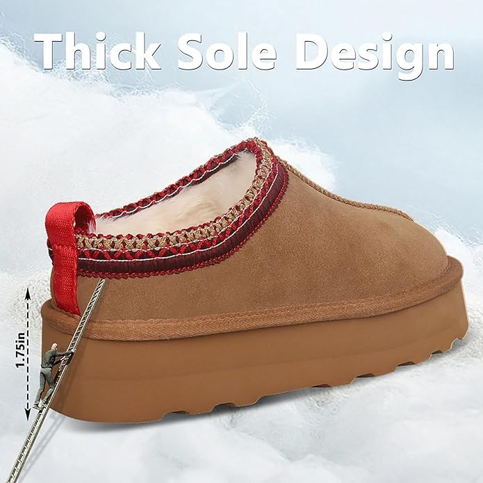 Women's Platform Ankle Boots Fur-Lined Slippers Anti-Slip Winter Snow Boots for Outdoor