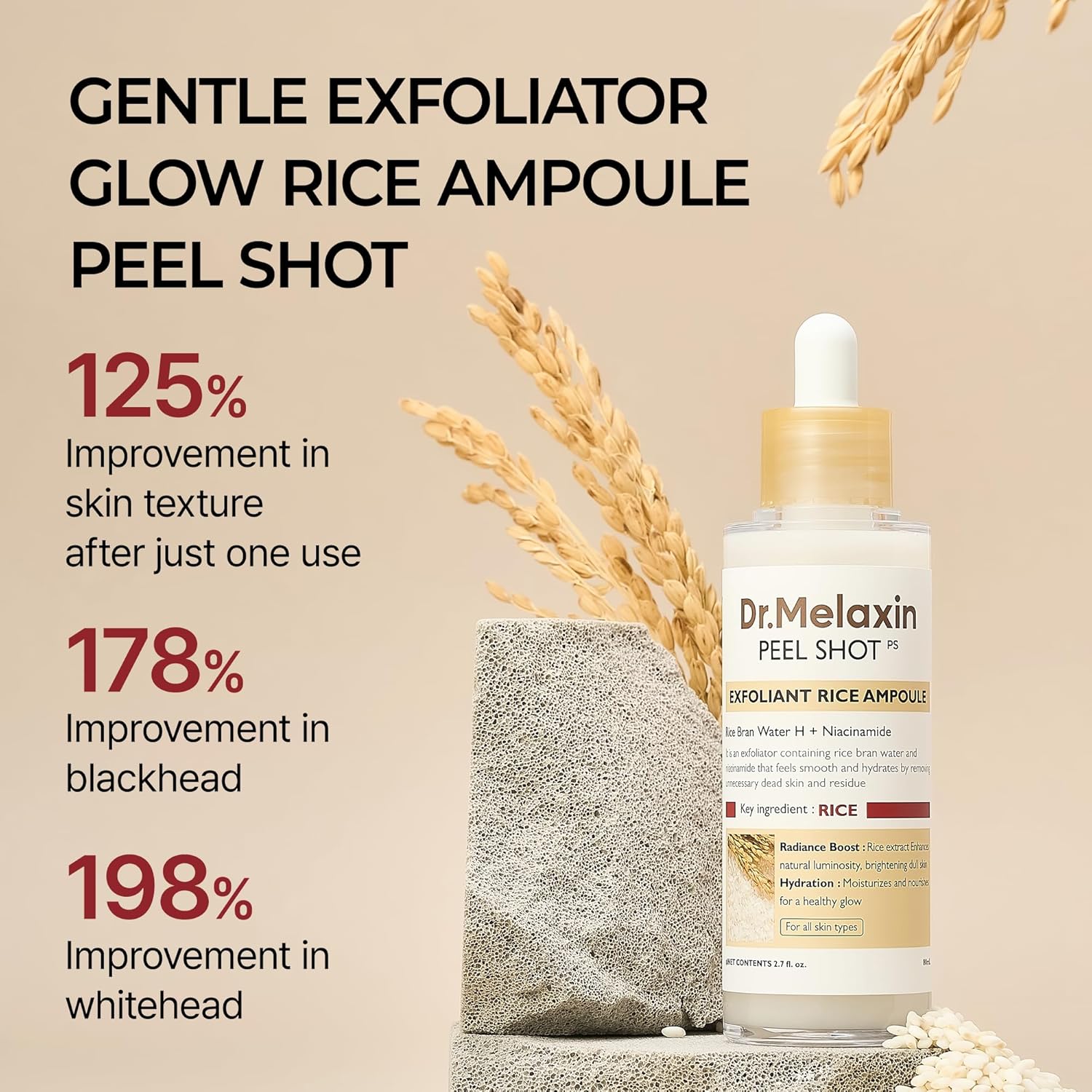 Glow Rice Peeling Ampoule 80ml Daily Soft Exfoliating Face and Body Scrub