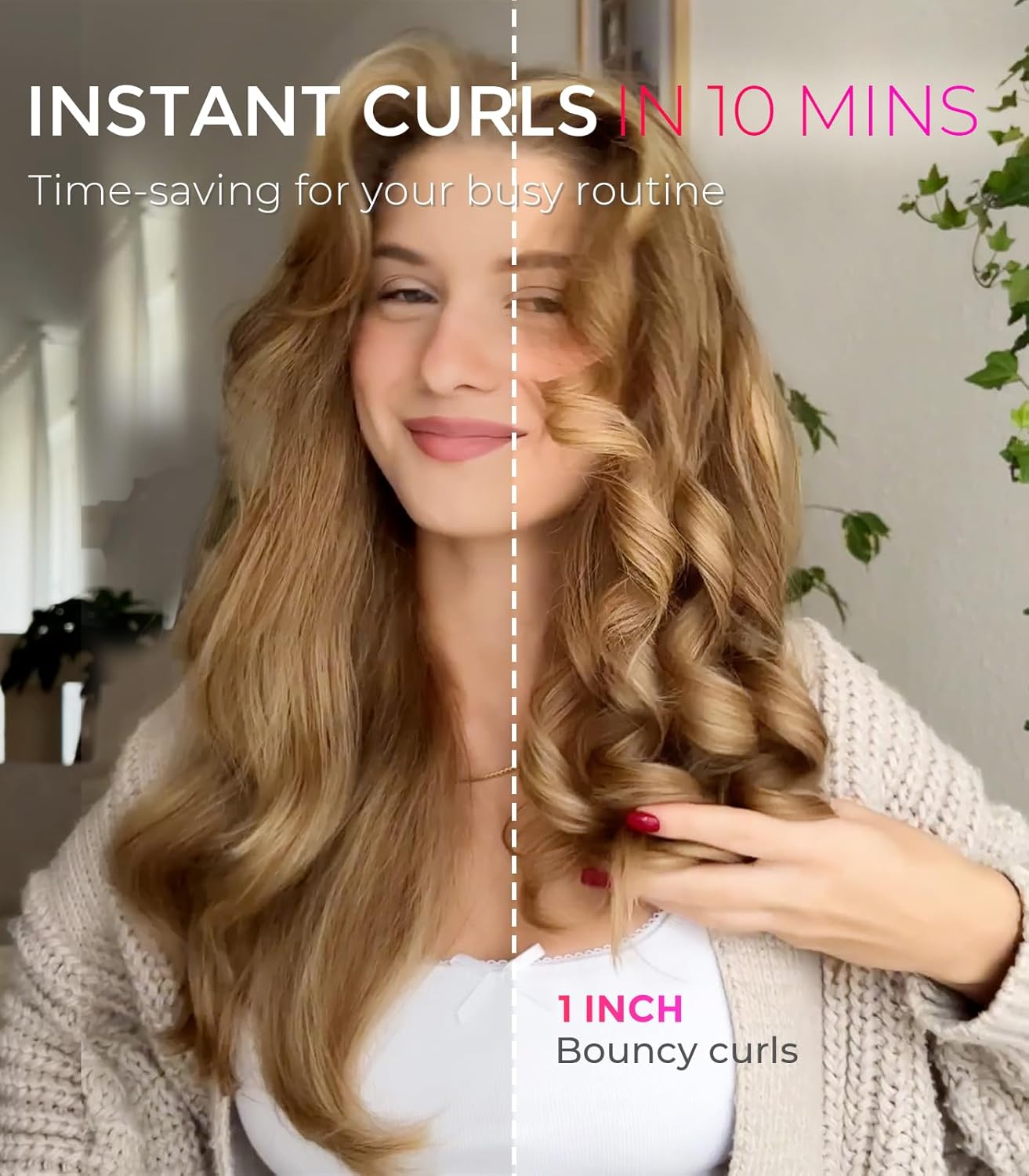 Automatic Rotating Curling Iron: 1 Inch Beach Waves Wand with 500M Ions & Anti-Scald