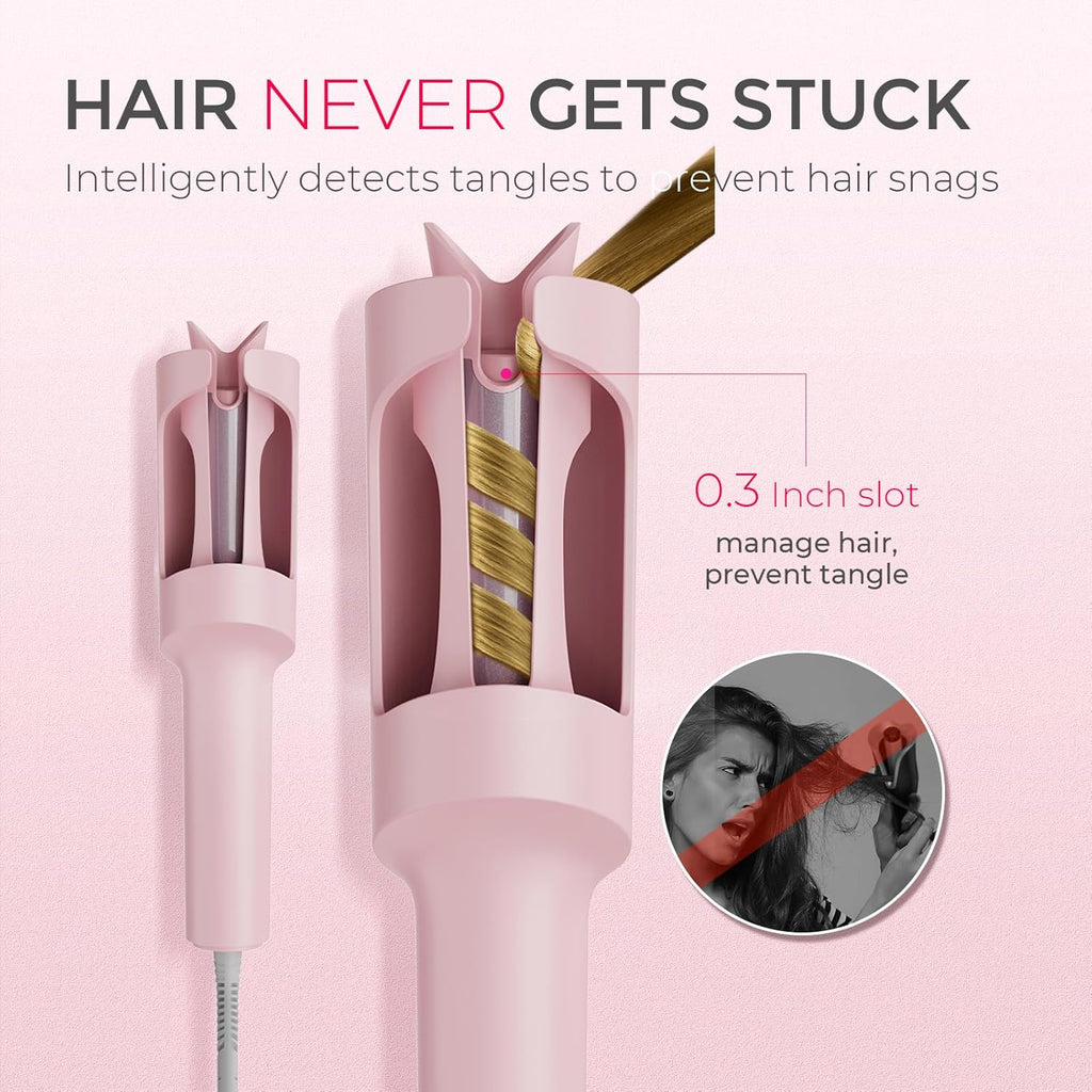 Automatic Rotating Curling Iron: 1 Inch Beach Waves Wand with 500M Ions & Anti-Scald
