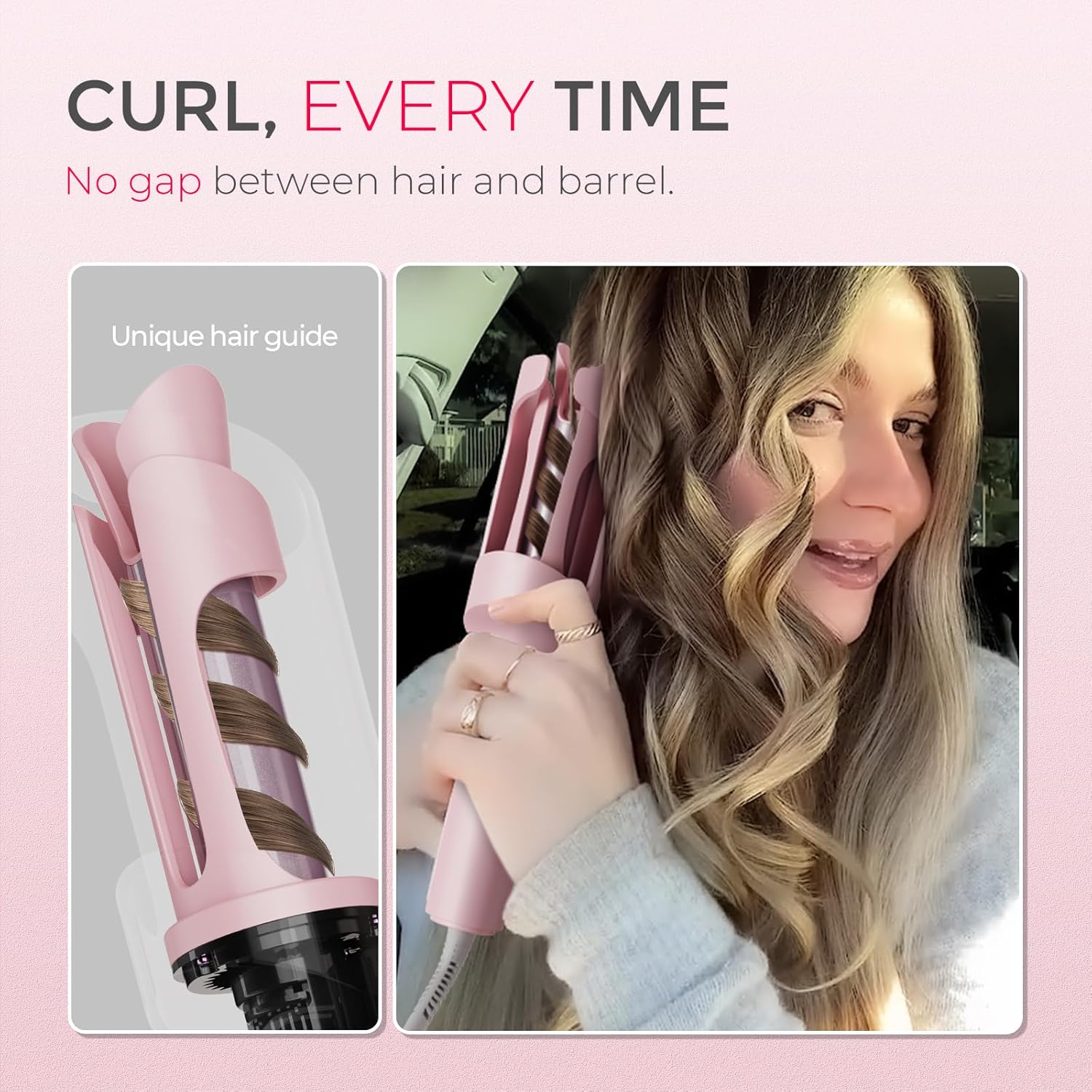 Automatic Rotating Curling Iron: 1 Inch Beach Waves Wand with 500M Ions & Anti-Scald