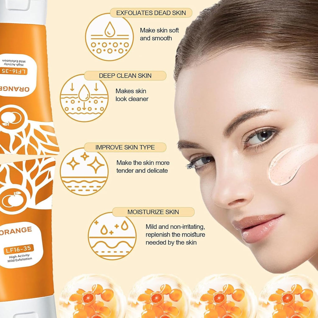Orange Exfoliating Gel for Face & Body, Deep Cleans Pores & Moisturizes, All Skin Types (2Pcs, 1.7oz)