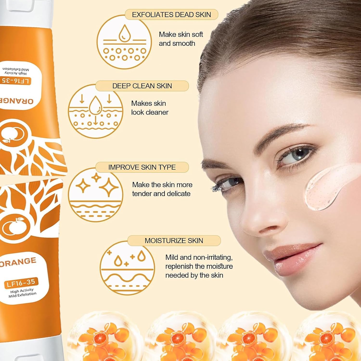 Orange Exfoliating Gel for Face & Body, Deep Cleans Pores & Moisturizes, All Skin Types (2Pcs, 1.7oz)