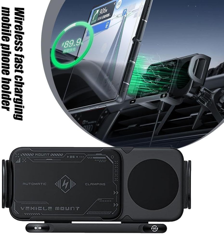 Dual Coil Foldable Car Charger Mount with Fast Charging 360° Rotation