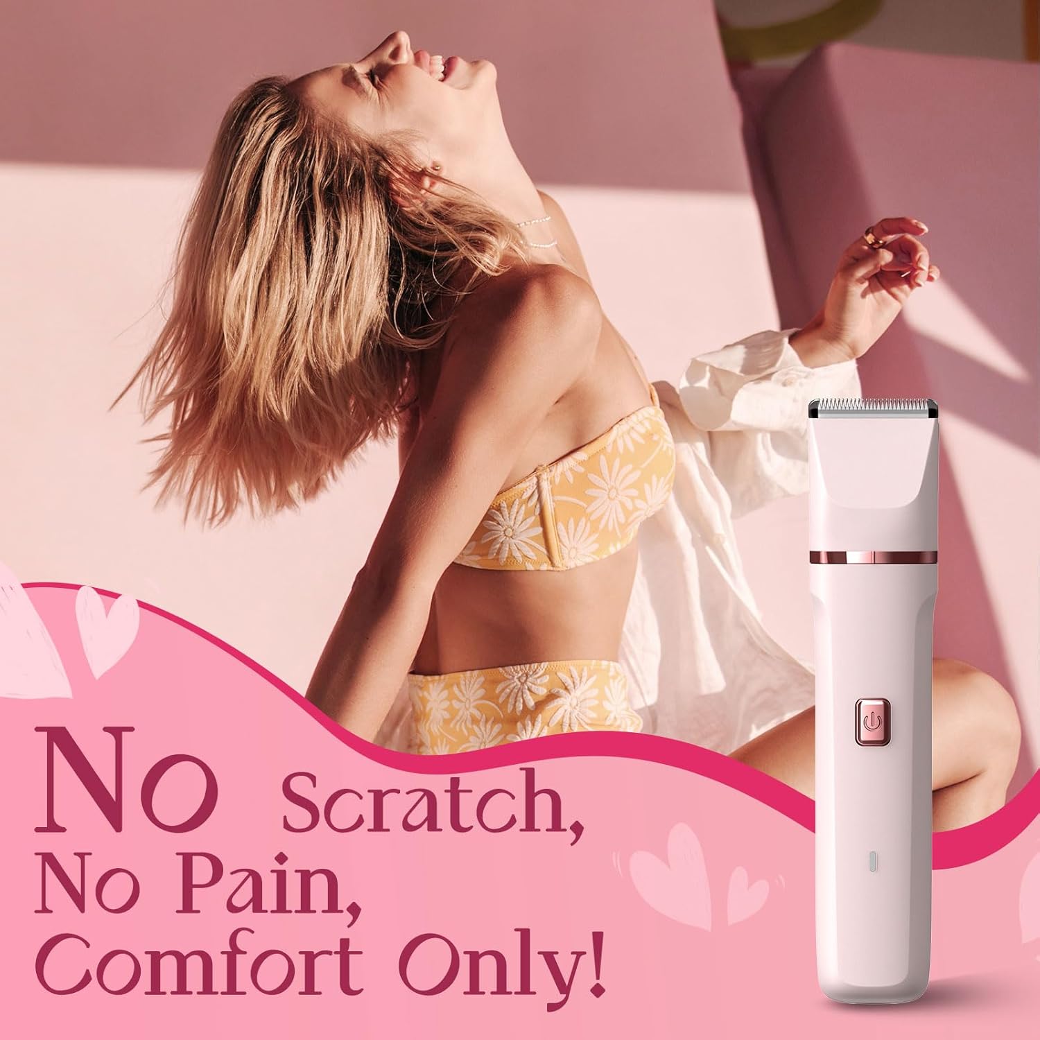 Painless Electric Bikini Trimmer for Women - Waterproof Cordless Shaver with Ceramic Blades & USB Charging