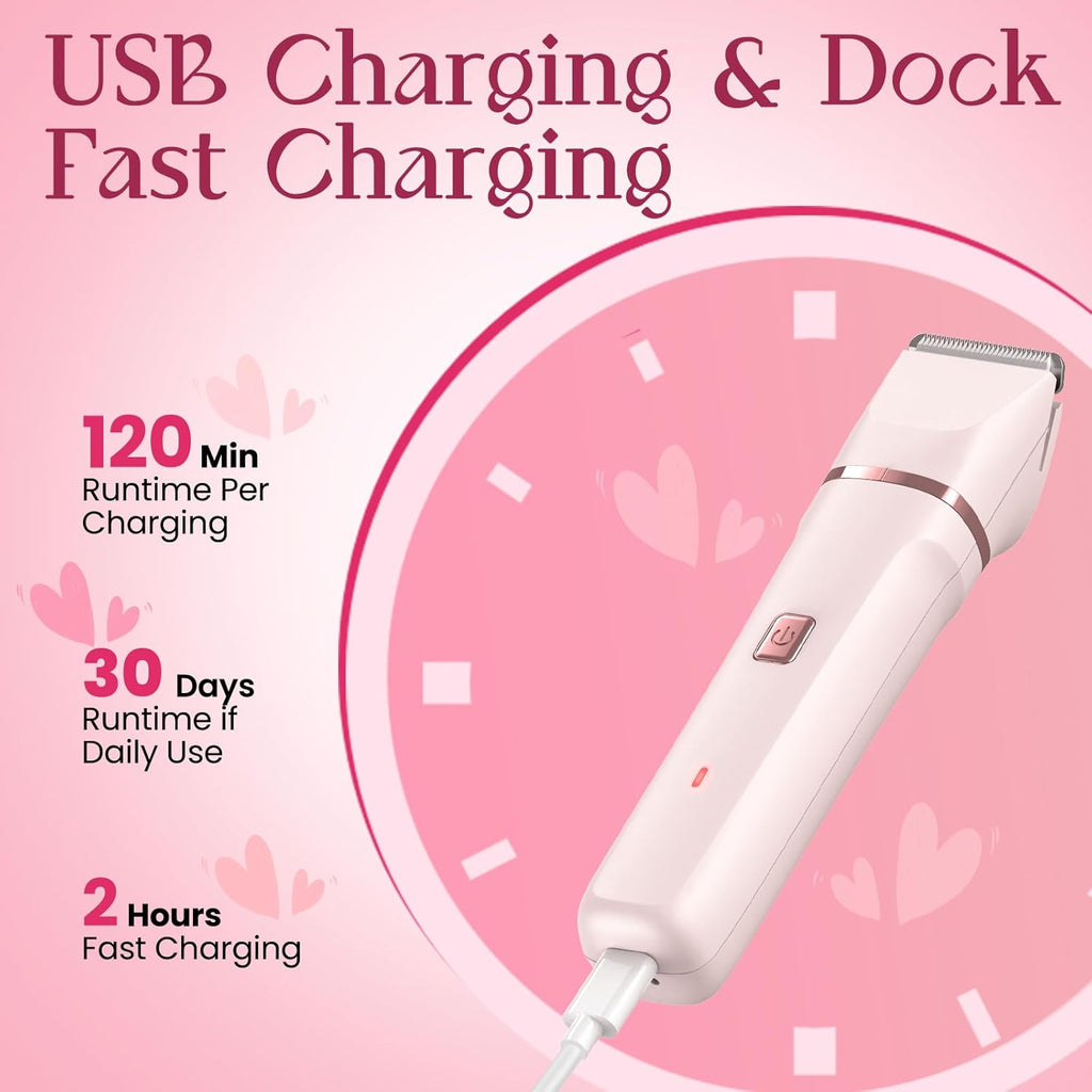 Painless Electric Bikini Trimmer for Women - Waterproof Cordless Shaver with Ceramic Blades & USB Charging
