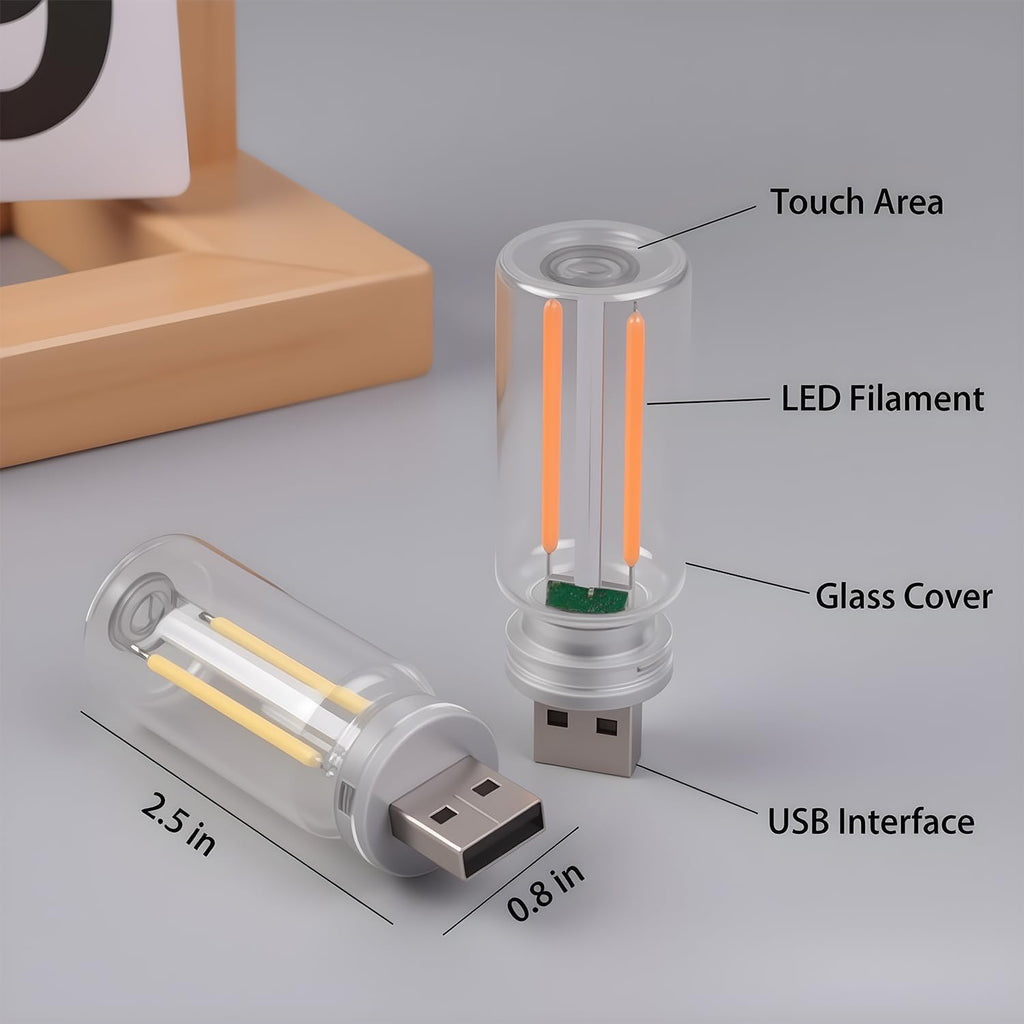 2-Pack Car USB Lights, Touch Dimmable Retro Atmosphere Lamp with Glass Bottle Design