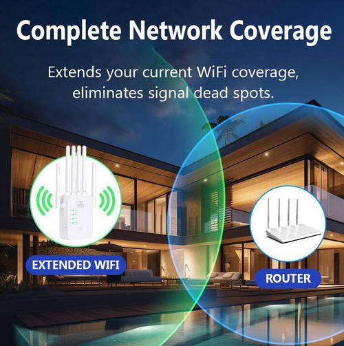 1200Mbps WiFi Extender with Ethernet Port, Dual Band 5GHz/2.4GHz, Covers 9800 Sq.ft for 60 Devices