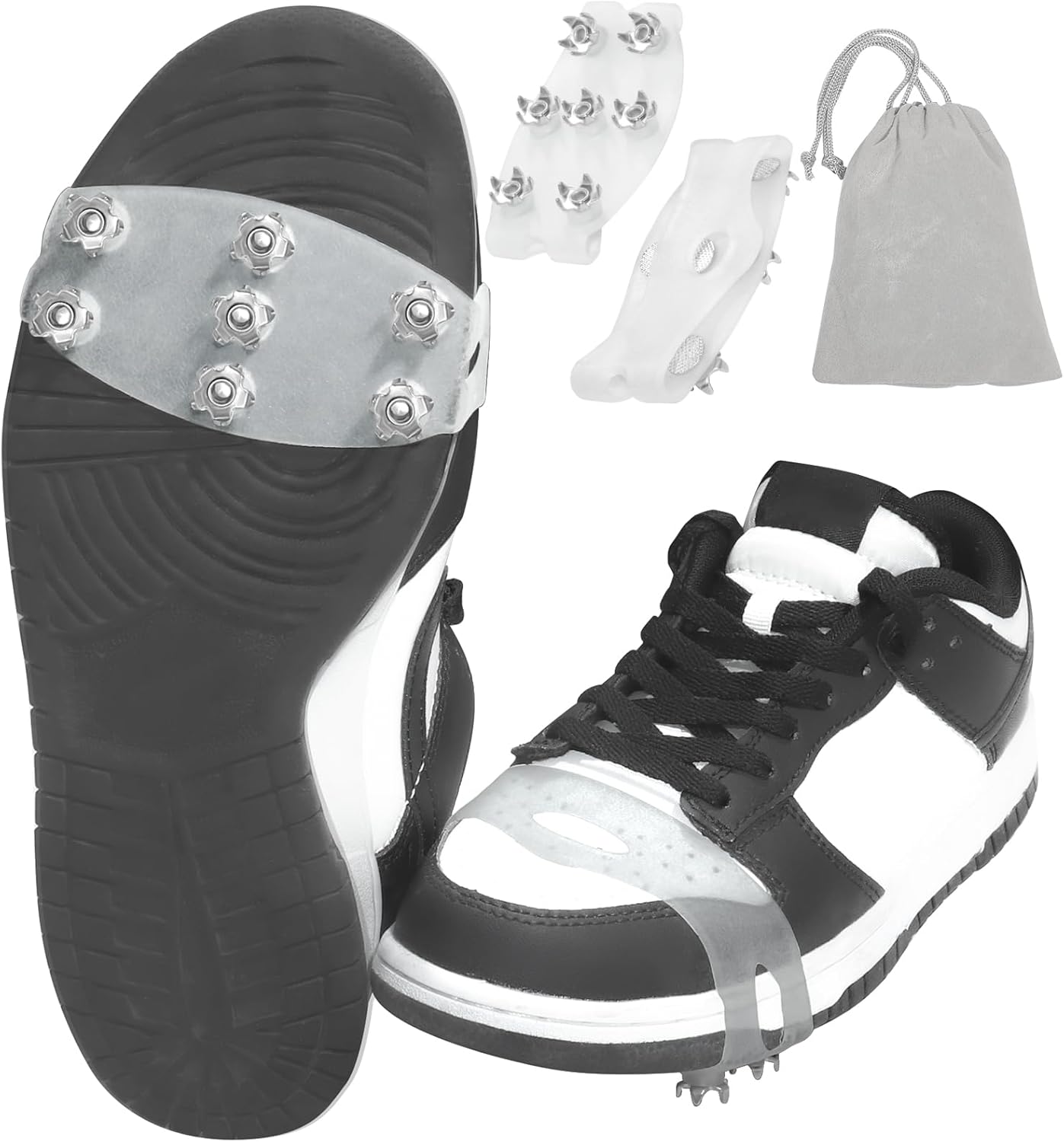 7-Spike Ice Cleats for Shoes & Boots, White Translucent Anti-Slip Traction for Hiking and Snow