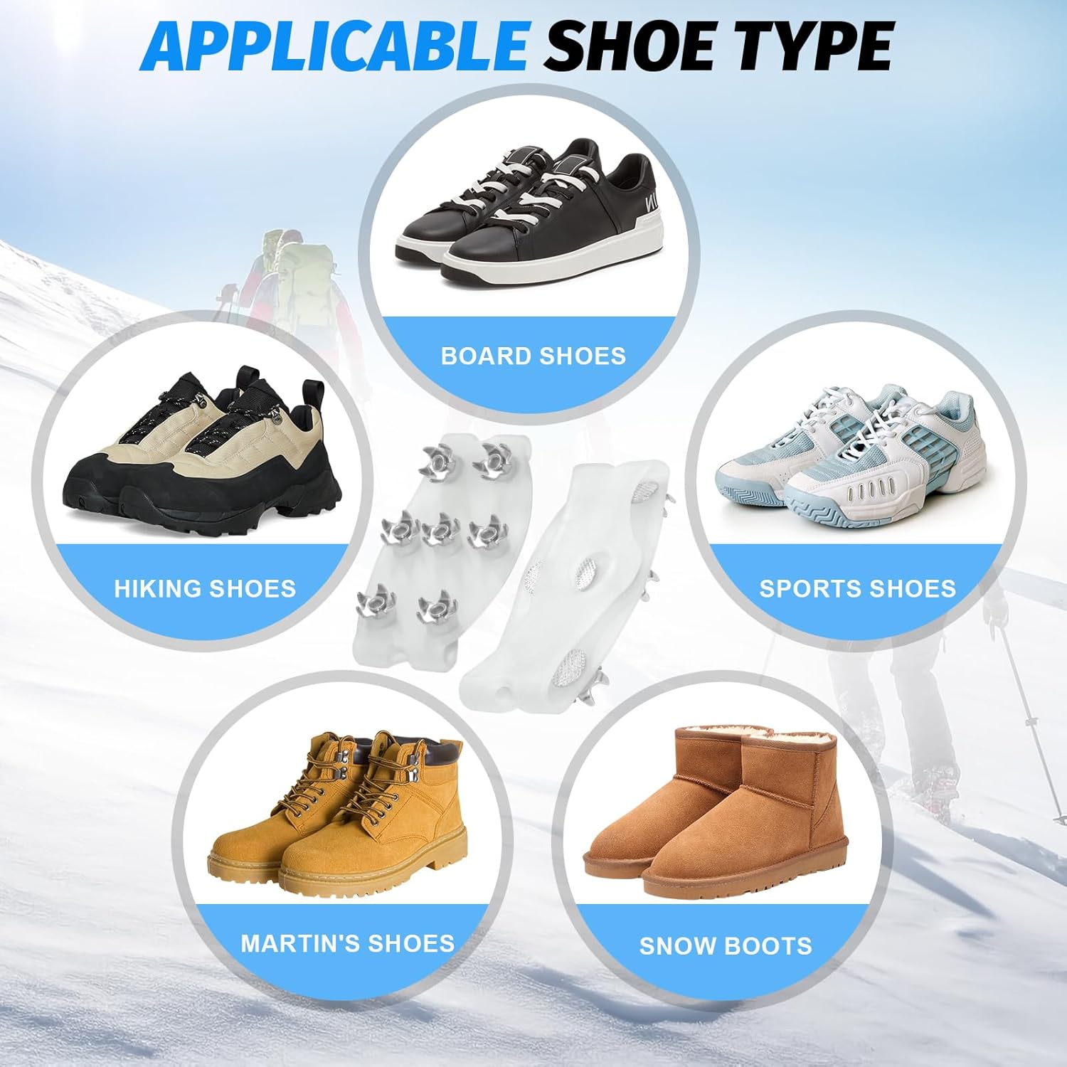 7-Spike Ice Cleats for Shoes & Boots, White Translucent Anti-Slip Traction for Hiking and Snow