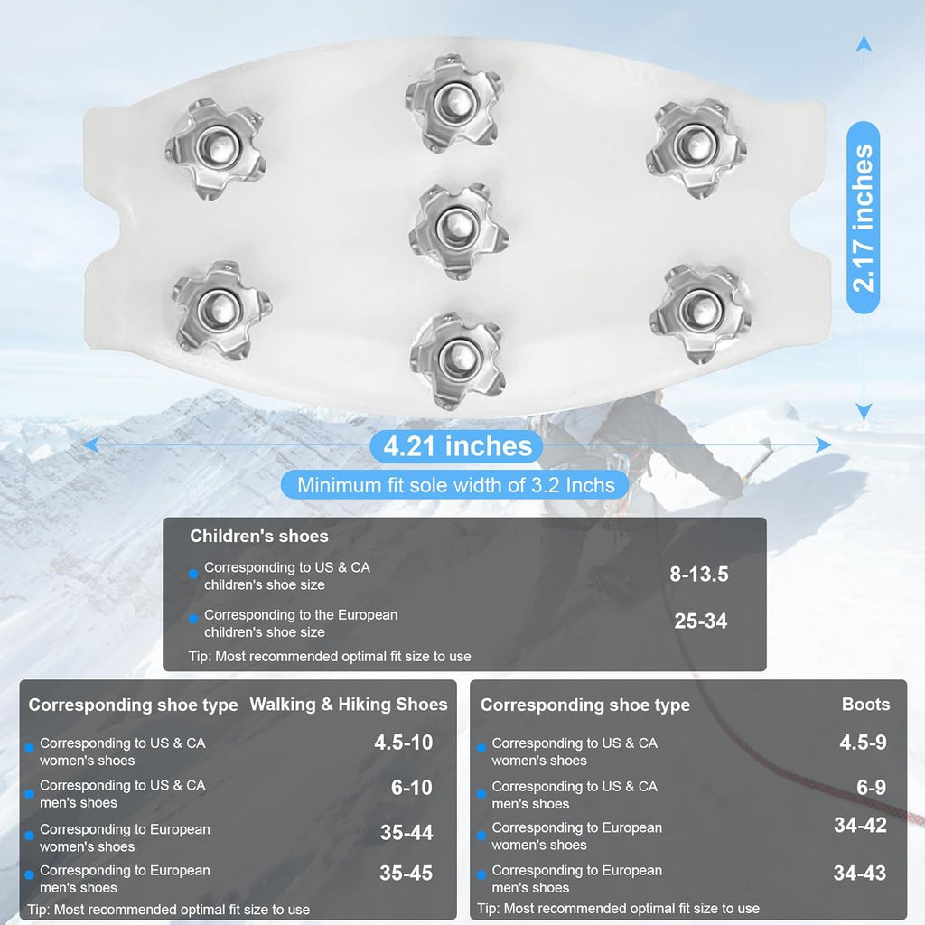 7-Spike Ice Cleats for Shoes & Boots, White Translucent Anti-Slip Traction for Hiking and Snow