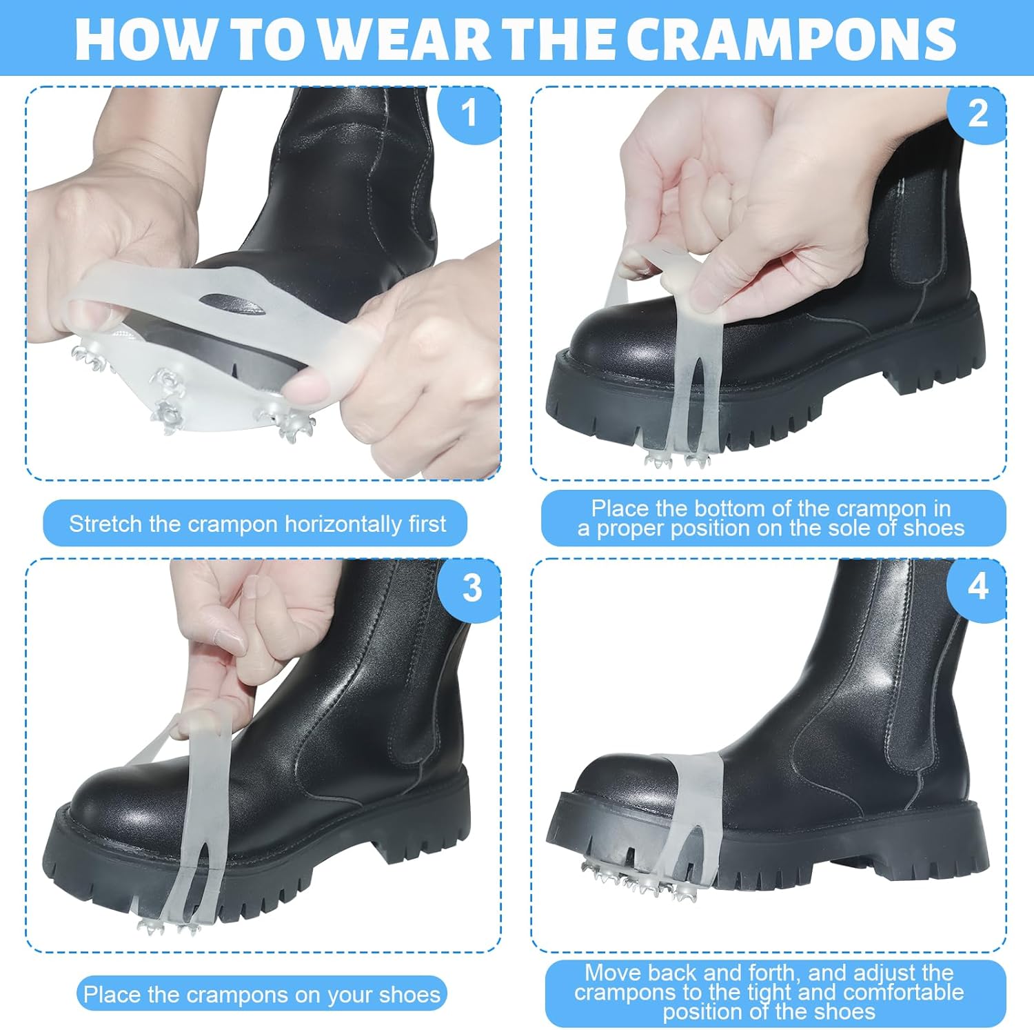 7-Spike Ice Cleats for Shoes & Boots, White Translucent Anti-Slip Traction for Hiking and Snow