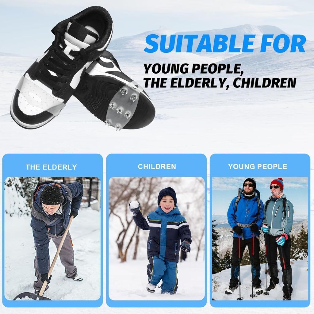 7-Spike Ice Cleats for Shoes & Boots, White Translucent Anti-Slip Traction for Hiking and Snow