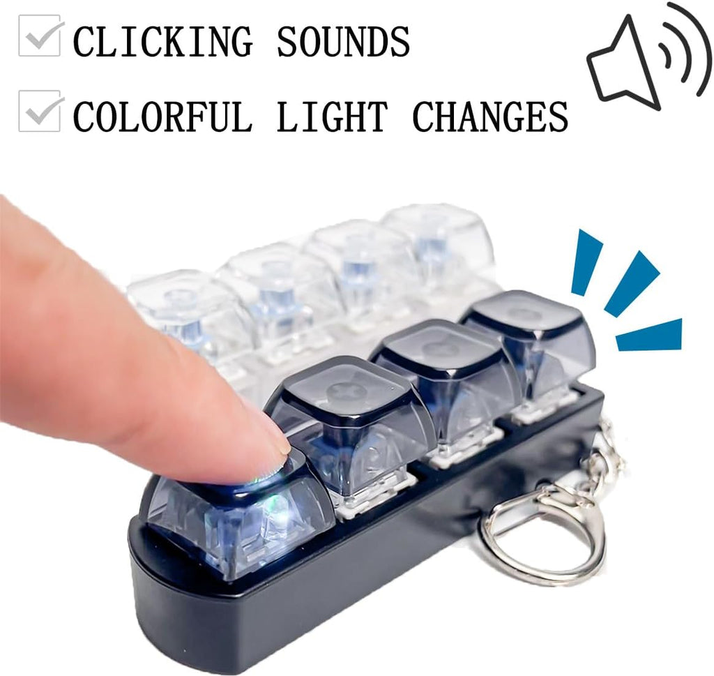 2PCS Keyboard Fidget Keychain with LED Light, 4-in-1 Mechanical Clicker for Stress Relief