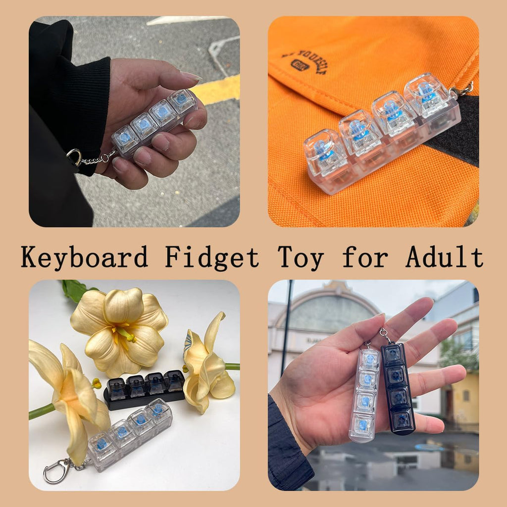 2PCS Keyboard Fidget Keychain with LED Light, 4-in-1 Mechanical Clicker for Stress Relief