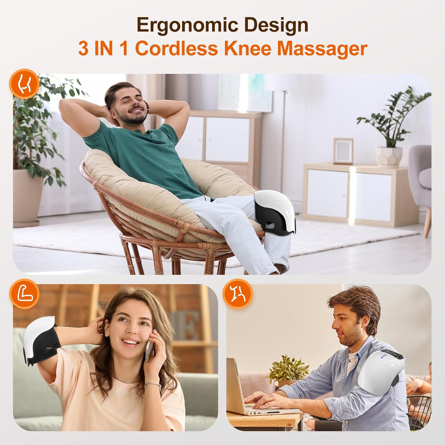 Cordless Knee Massager with LED Screen, Infrared Heat & Vibration for Pain Relief