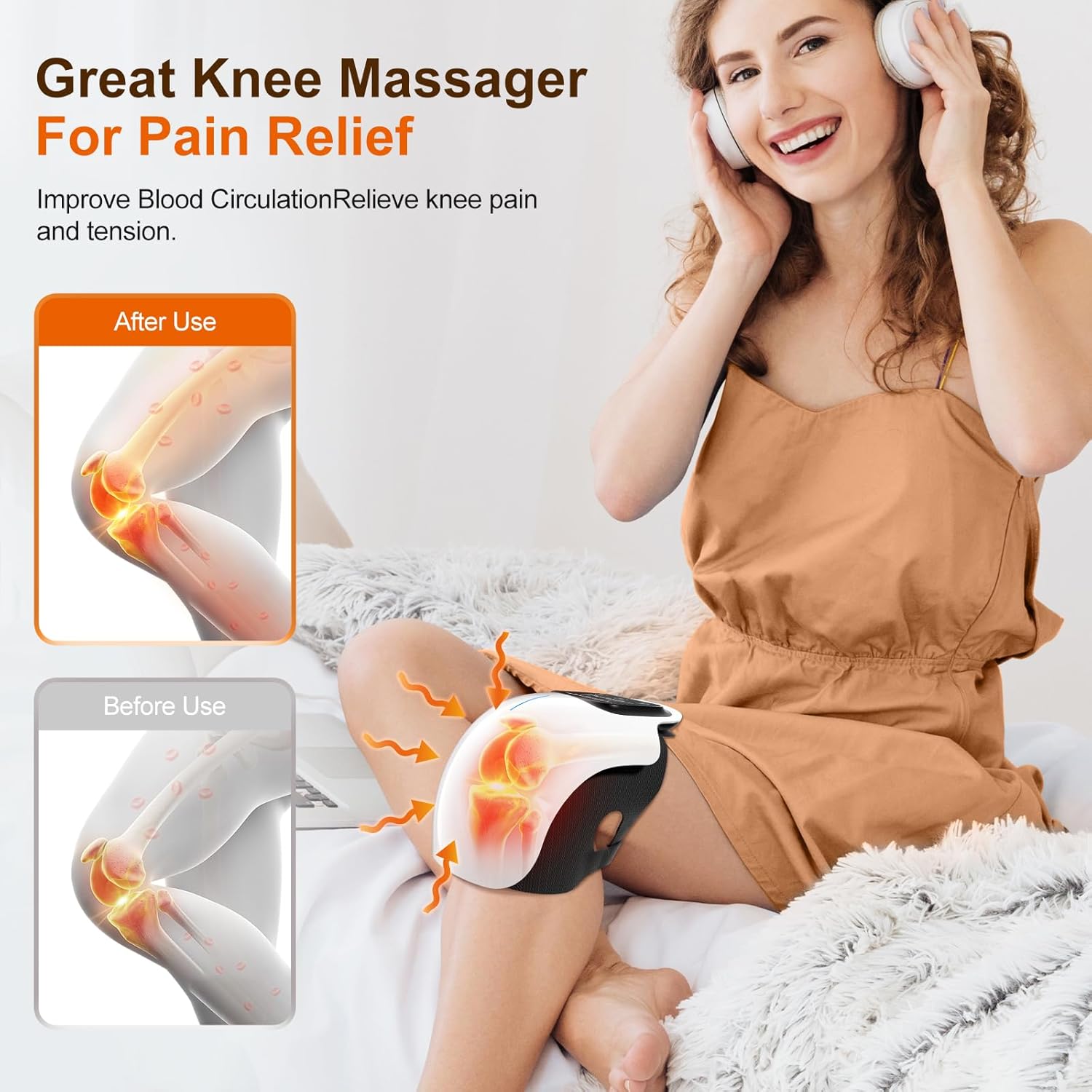 Cordless Knee Massager with LED Screen, Infrared Heat & Vibration for Pain Relief