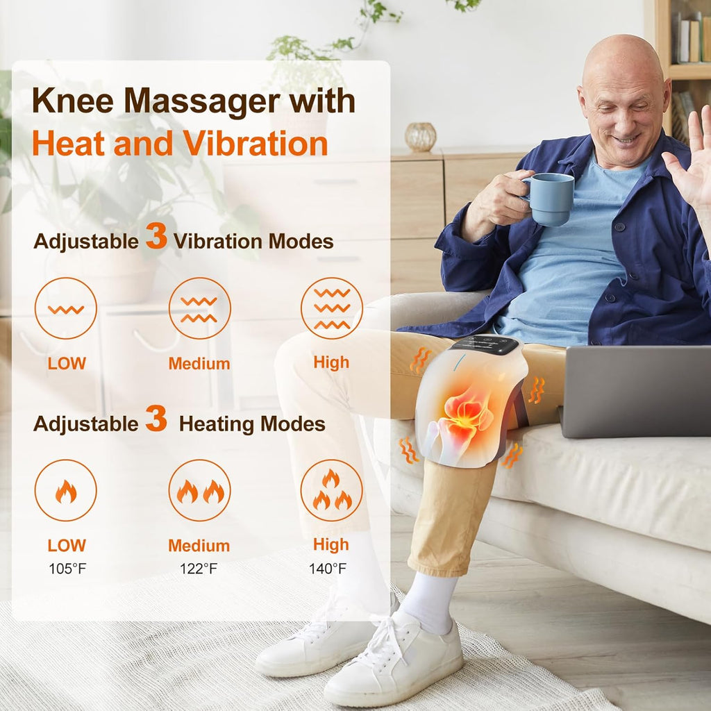 Cordless Knee Massager with LED Screen, Infrared Heat & Vibration for Pain Relief