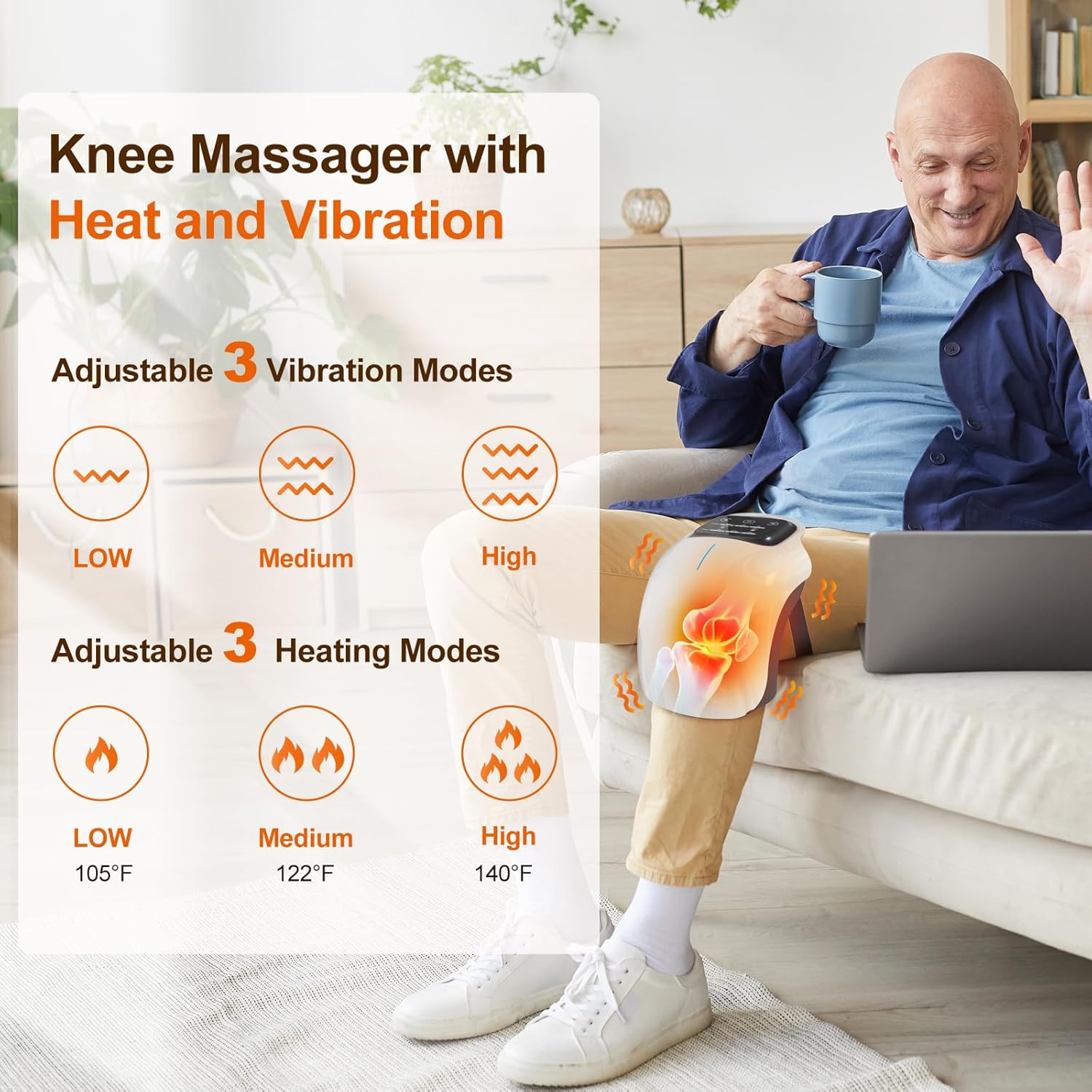 Cordless Knee Massager with LED Screen, Infrared Heat & Vibration for Pain Relief